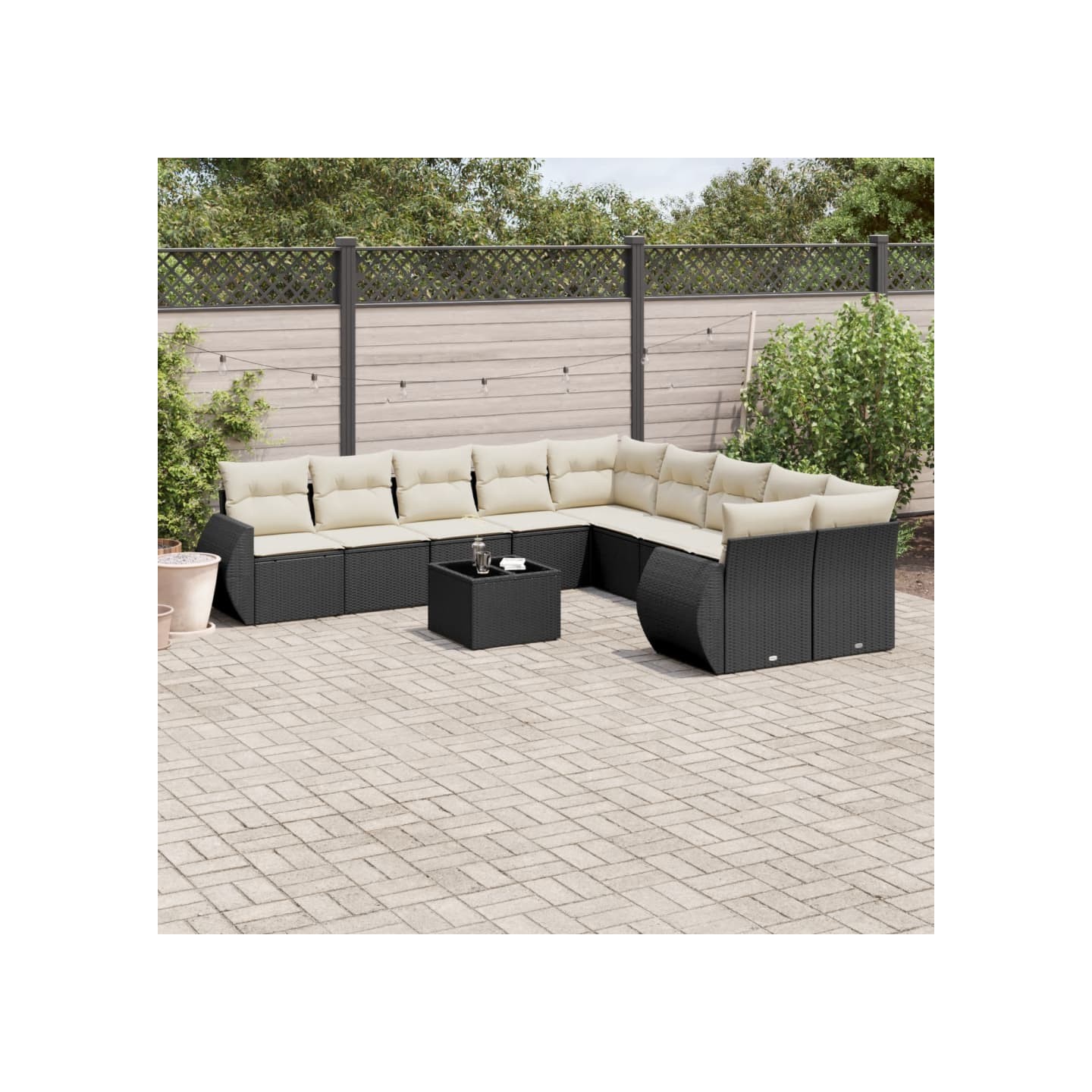 Salon de jardin 11 pcs avec coussins noir résine tressée