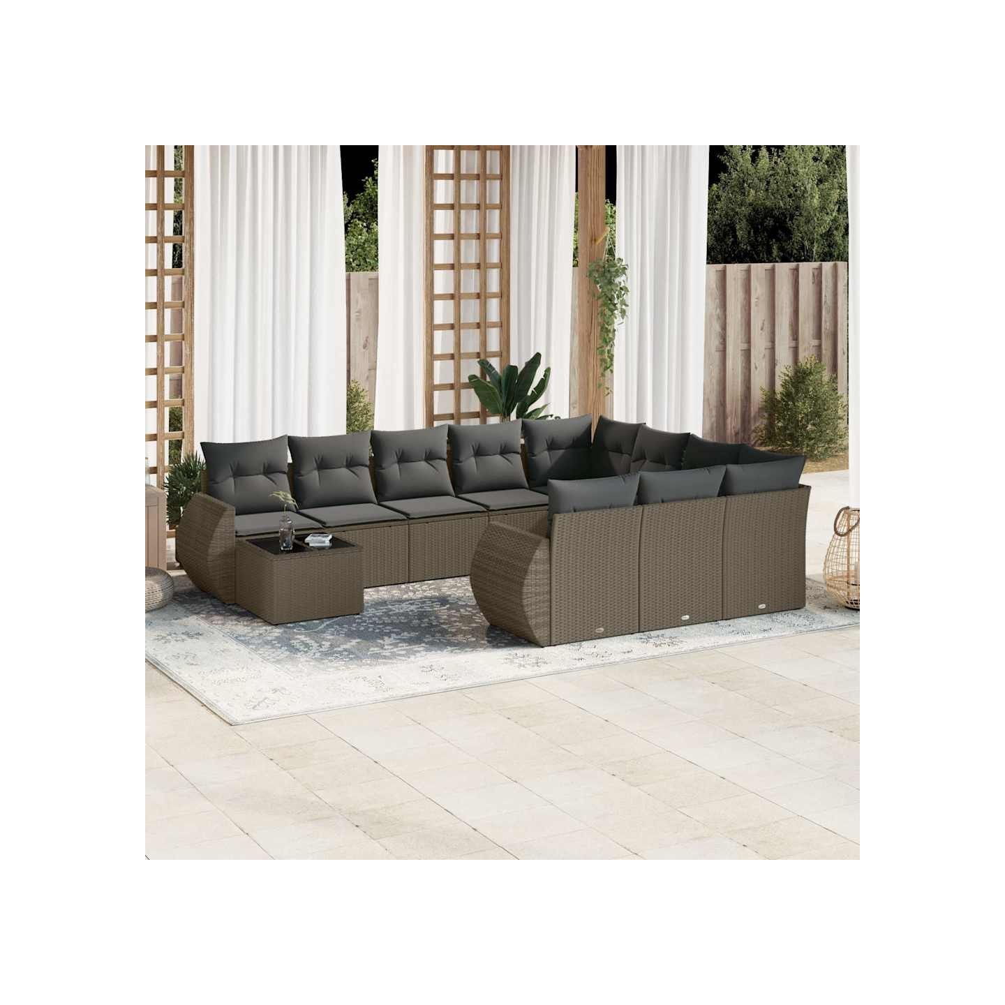 Salon de jardin 11 pcs avec coussins gris clair résine tressée