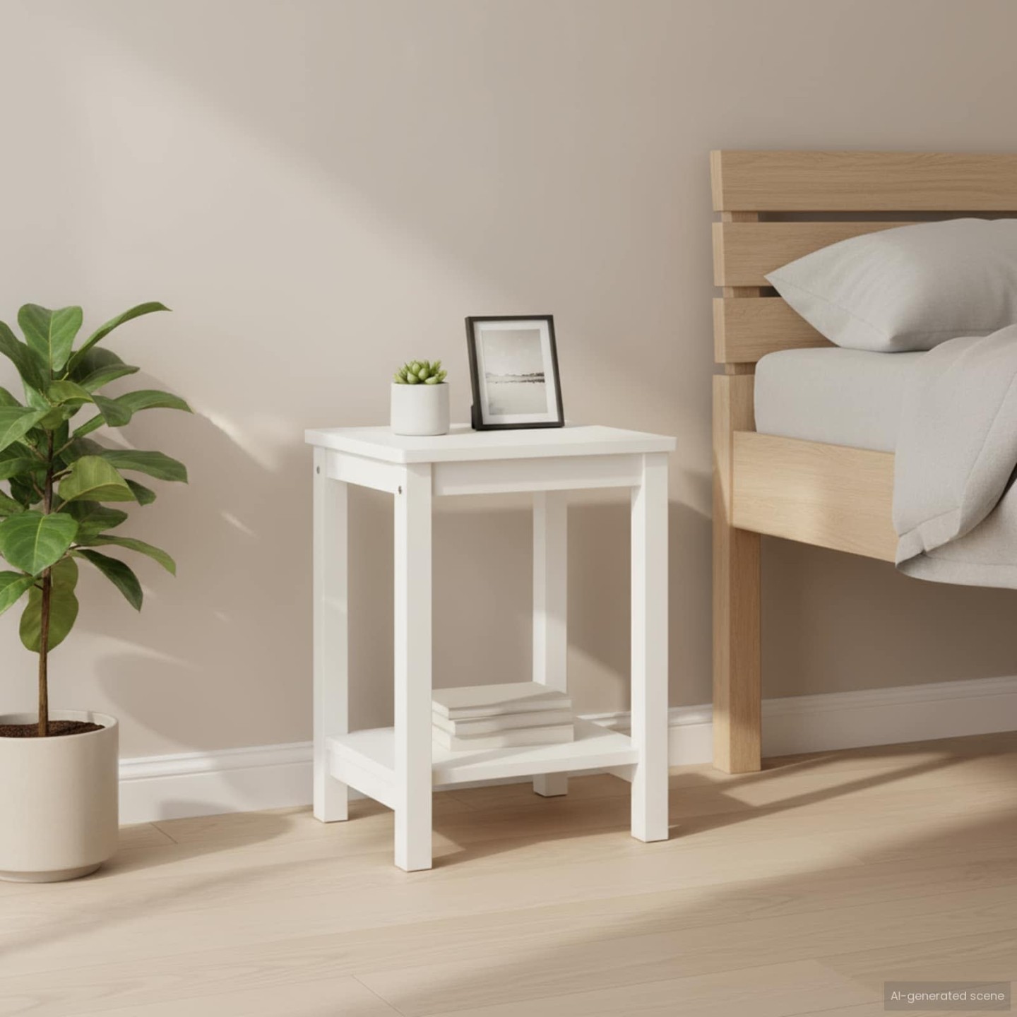 Table de chevet blanc 35x30x47 cm bois de pin massif