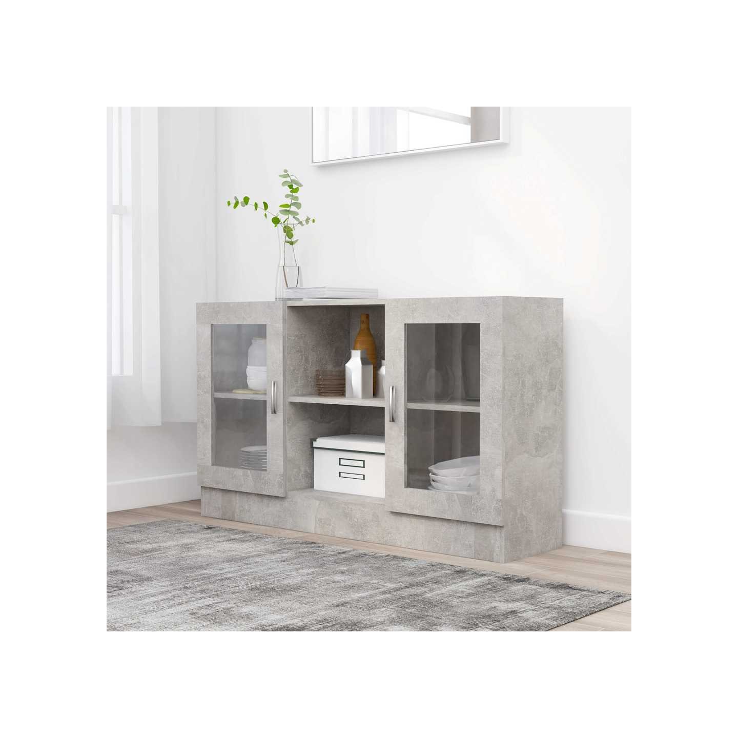 Armoire à vitrine Gris béton 120x30,5x70 cm Bois d’ingénierie