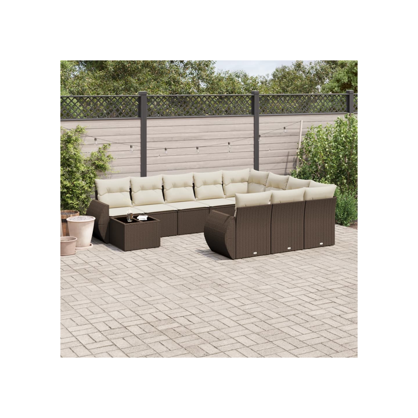 Salon de jardin et coussins 11 pcs marron résine tressée