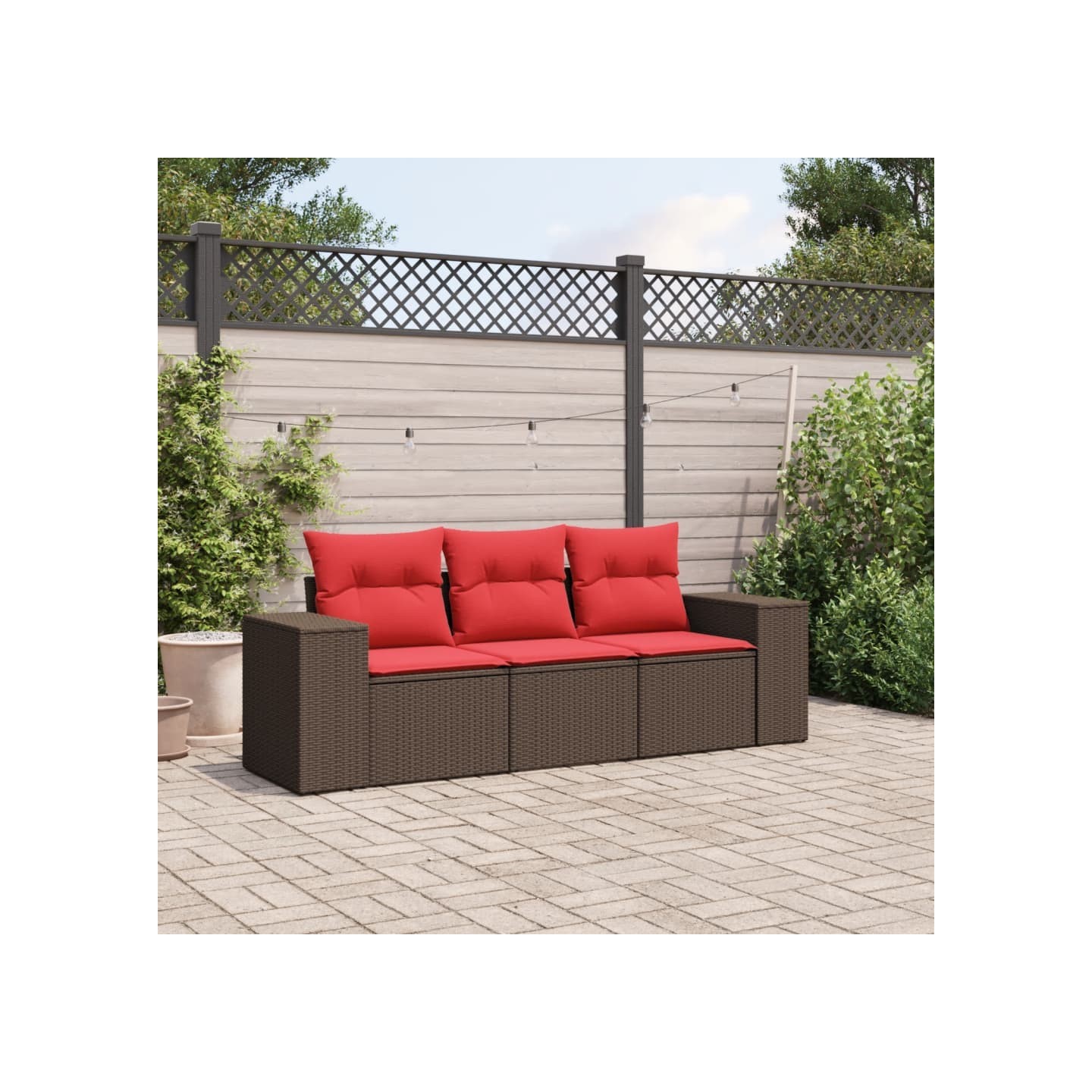 Ensemble de canapé de jardin 3 pcs avec coussins marron