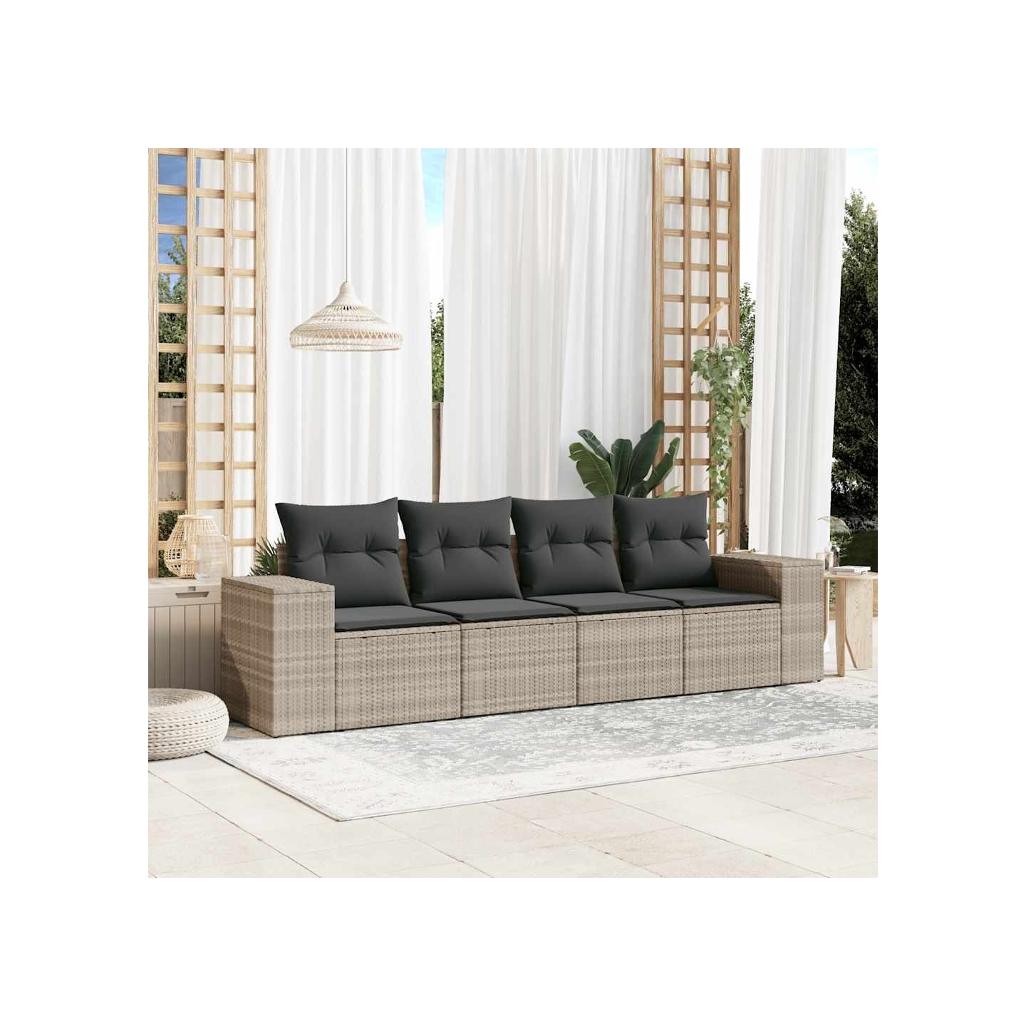 Salon de jardin 4 pcs avec coussins gris clair résine tressée