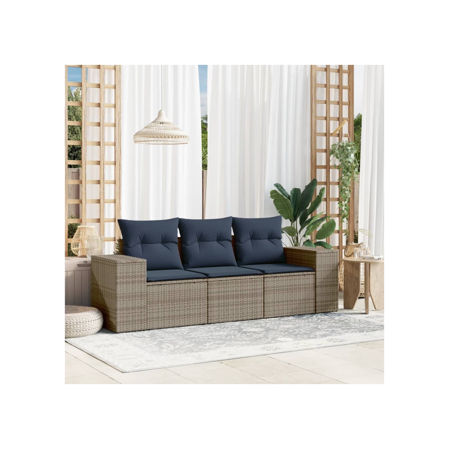 Ensemble de canapé de jardin 3 pcs avec coussins gris résine tressée