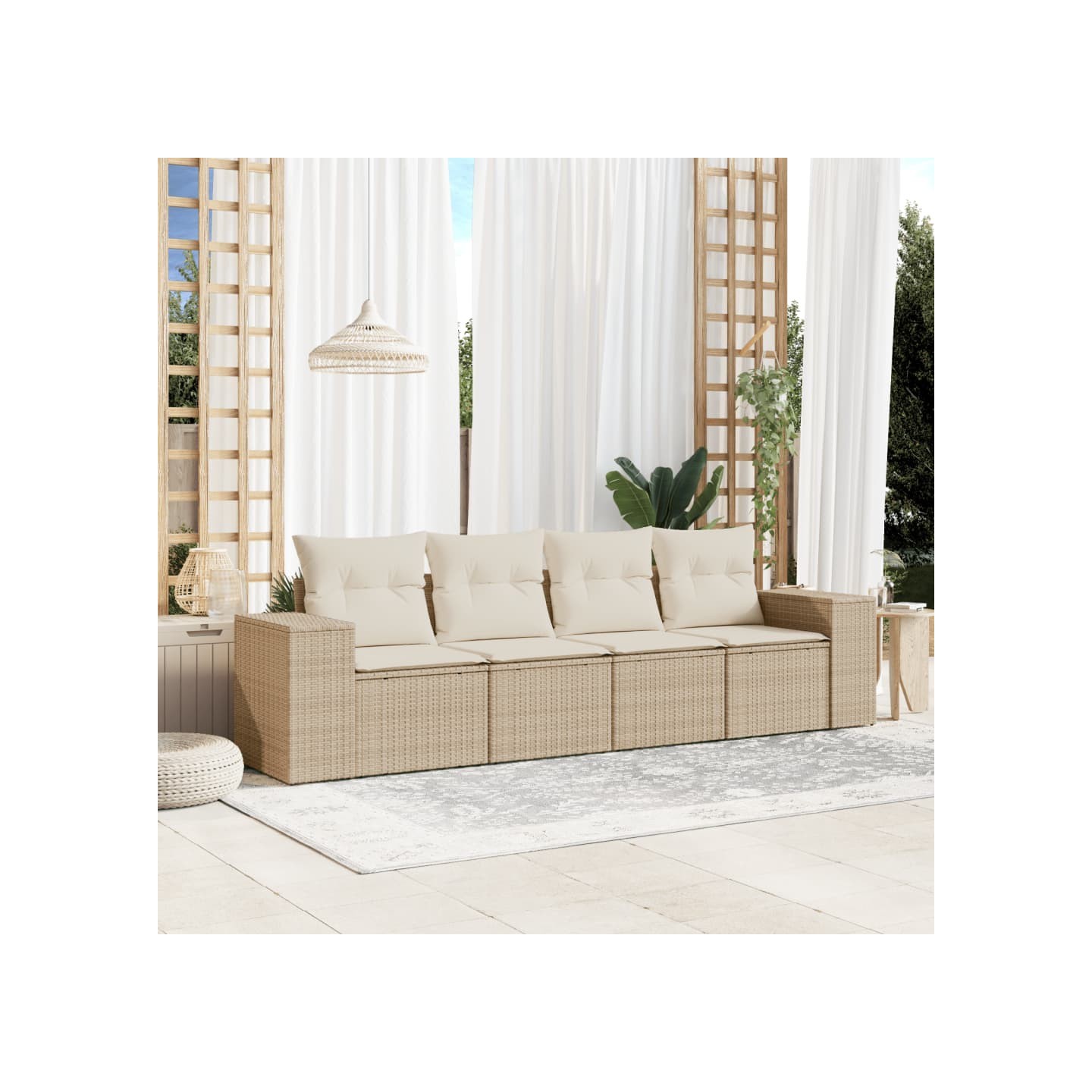 Salon de jardin avec coussins 4 pcs beige résine tressée