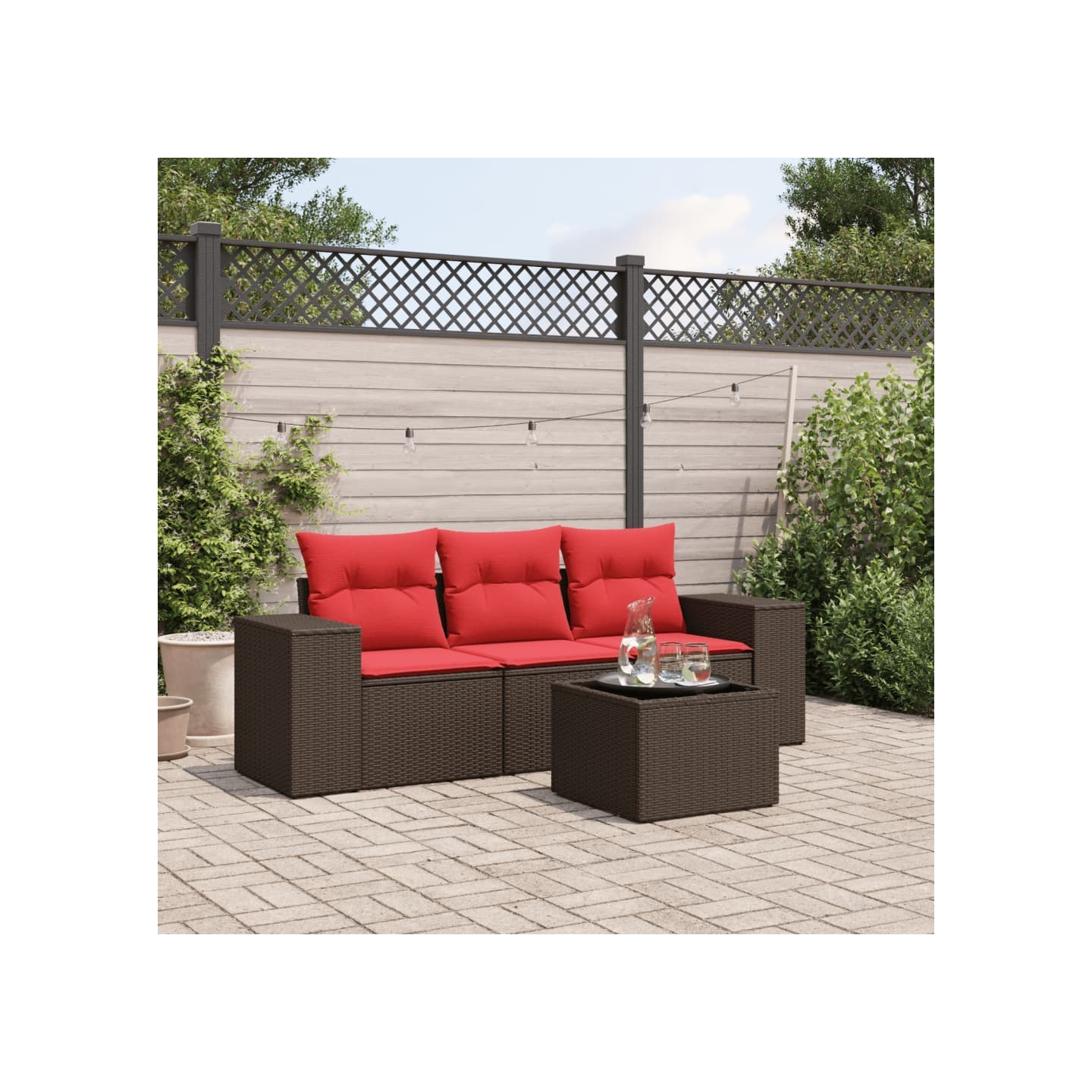 Ensemble de canapé de jardin 4 pcs avec coussins marron