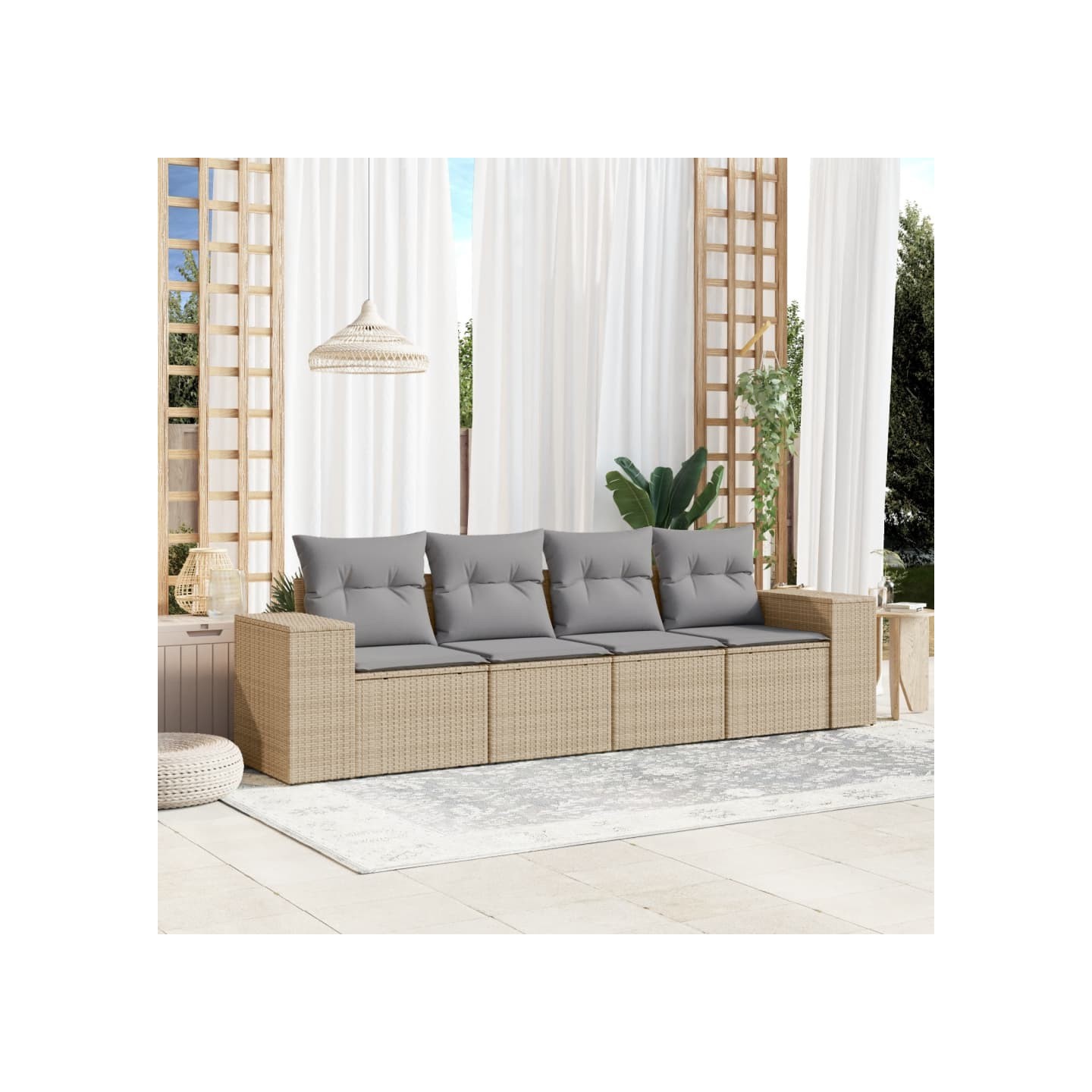 Salon de jardin avec coussins 4 pcs beige résine tressée