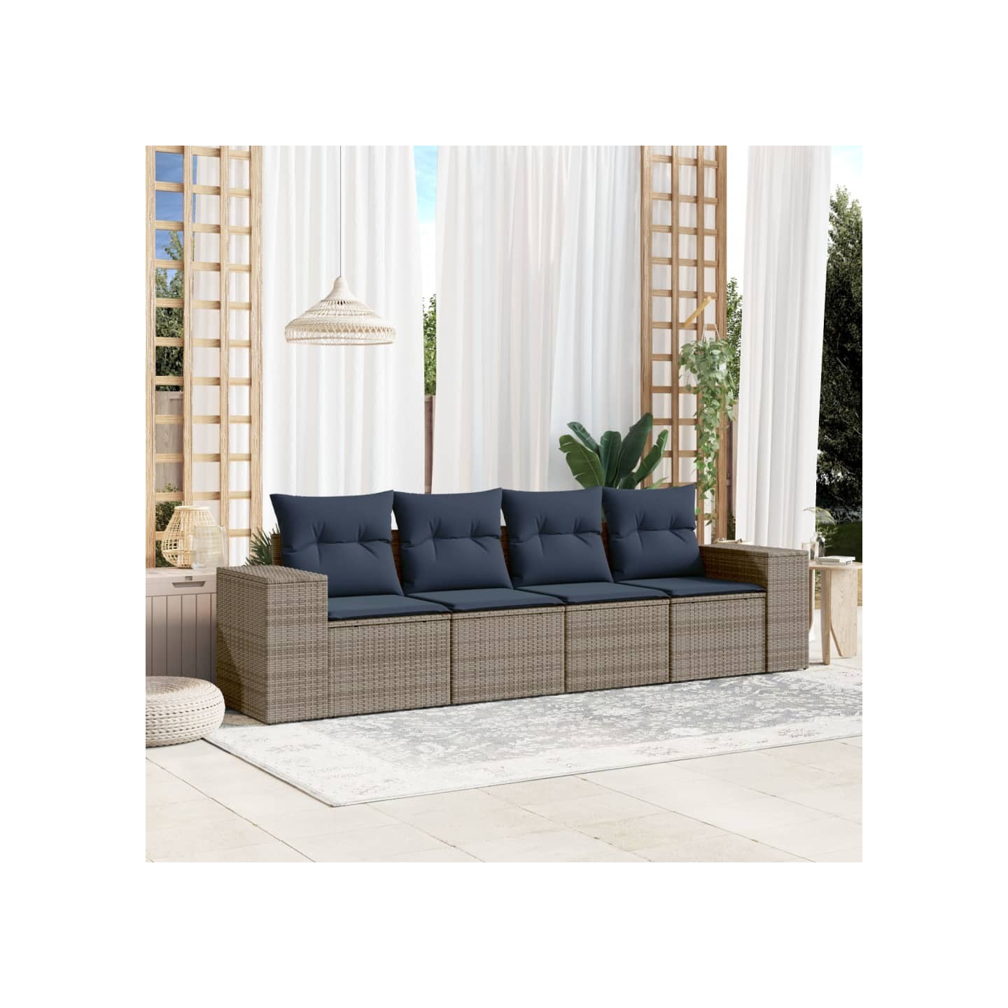 Ensemble de canapé de jardin 4 pcs avec coussins gris résine tressée