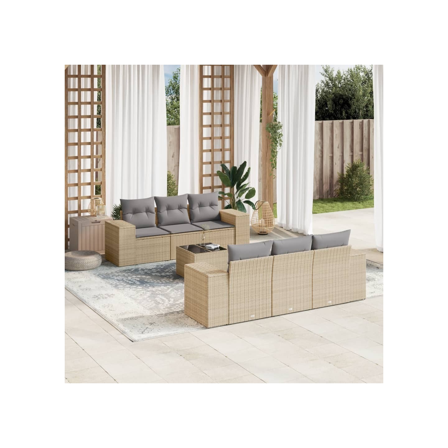 Salon de jardin avec coussins 7 pcs beige résine tressée