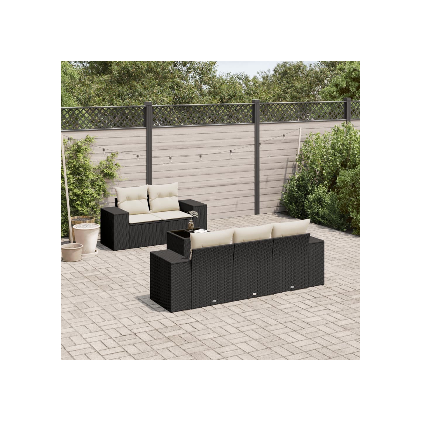 Salon de jardin 6 pcs avec coussins noir résine tressée