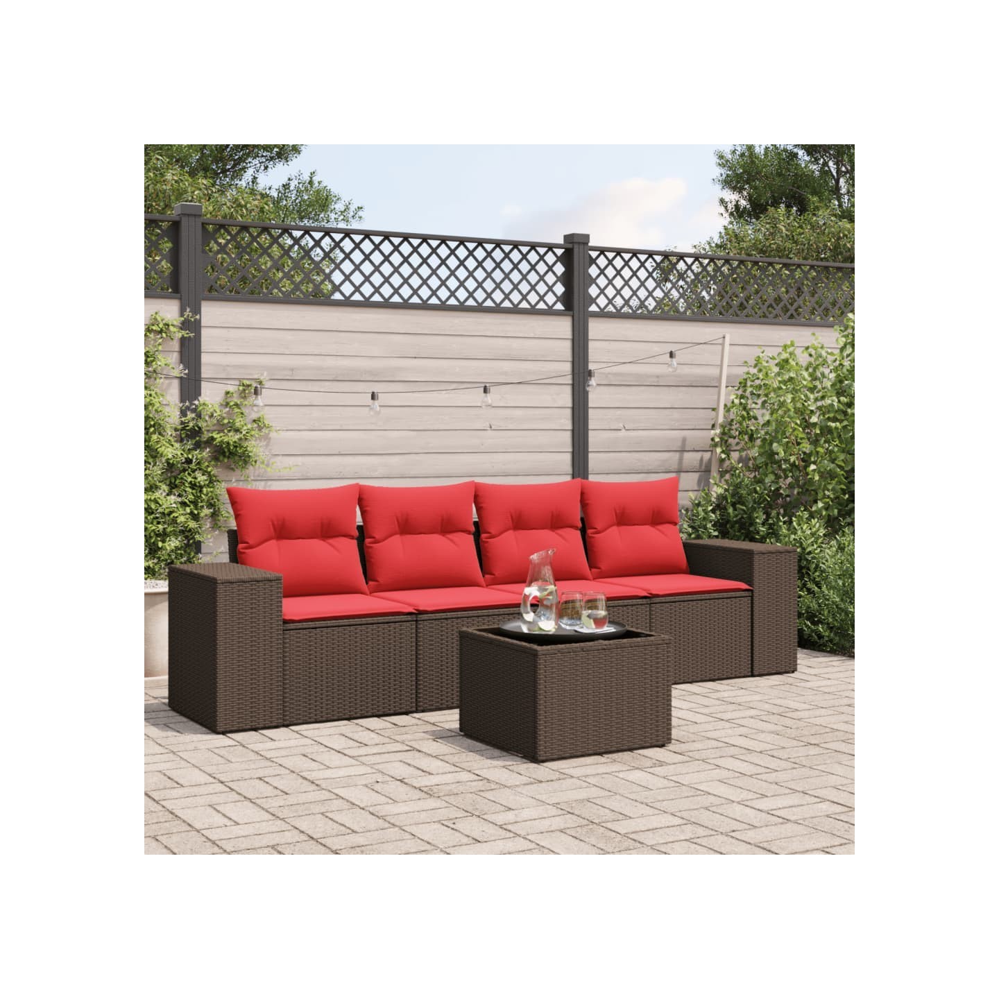 Ensemble de canapé de jardin 5 pcs avec coussins marron