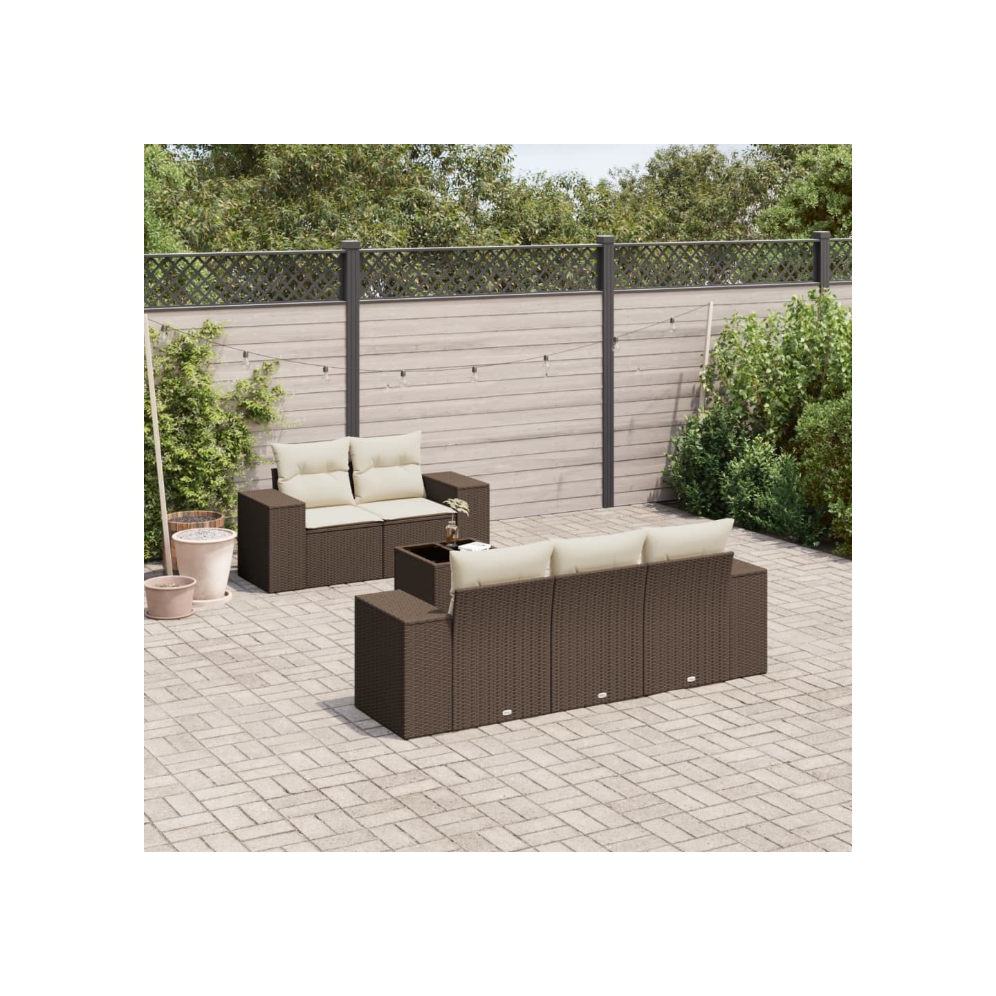 Salon de jardin avec coussins 6 pcs marron résine tressée
