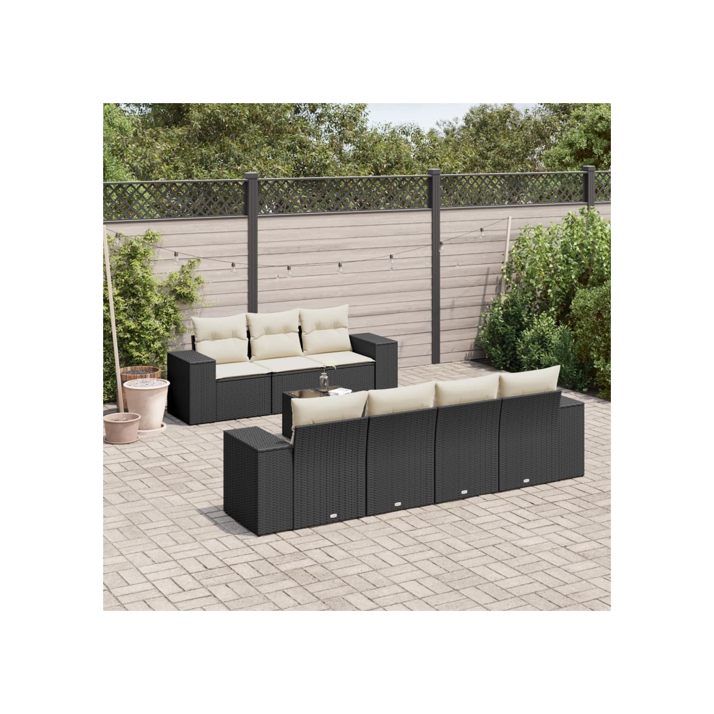 Salon de jardin 8 pcs avec coussins noir résine tressée