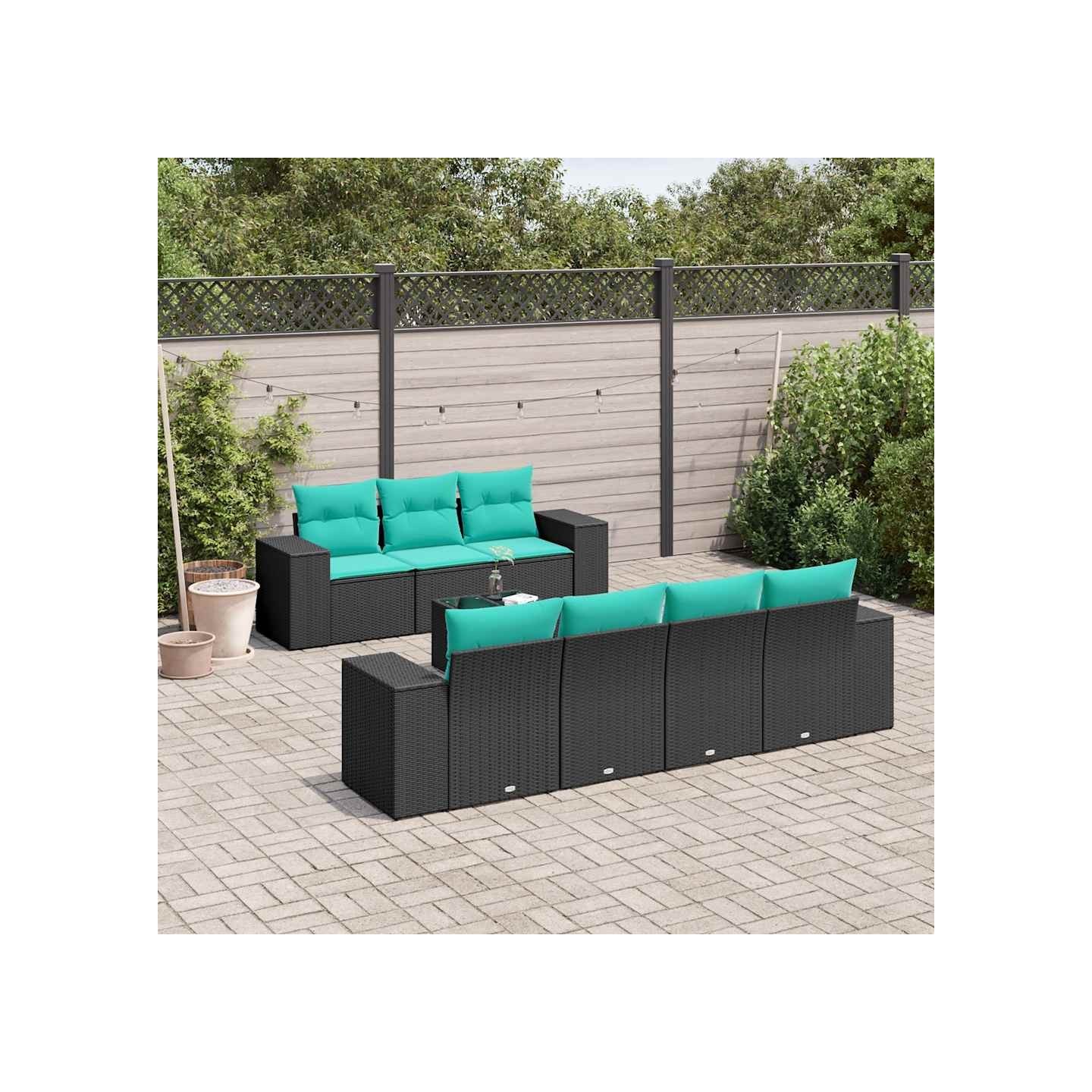 Ensemble de canapé de jardin 8 pcs avec coussins noir résine tressée