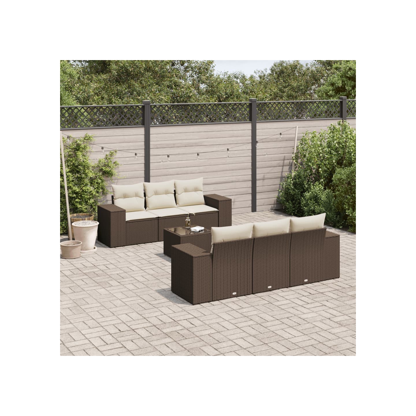 Salon de jardin avec coussins 7 pcs marron résine tressée