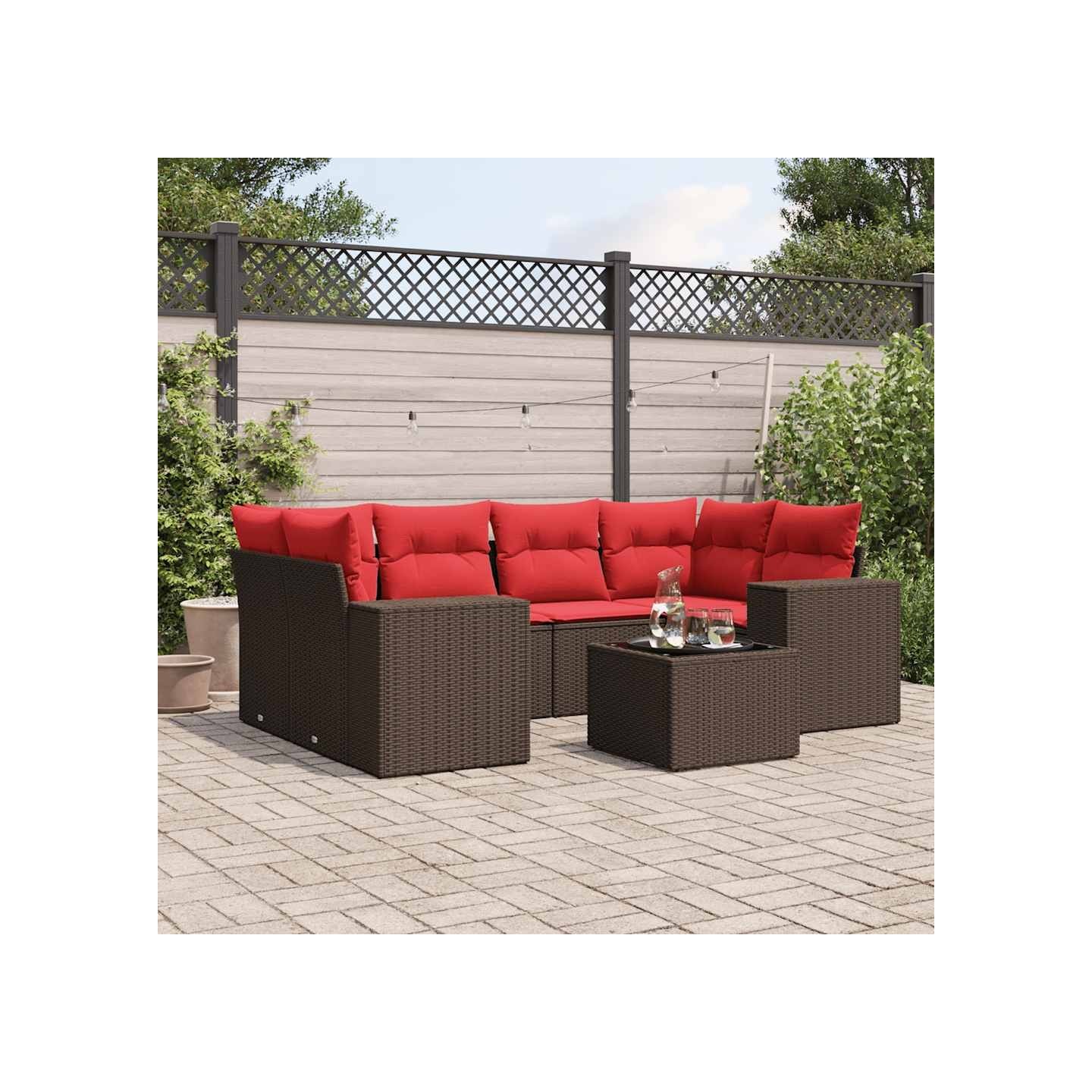 Ensemble de canapé de jardin 7 pcs avec coussins marron