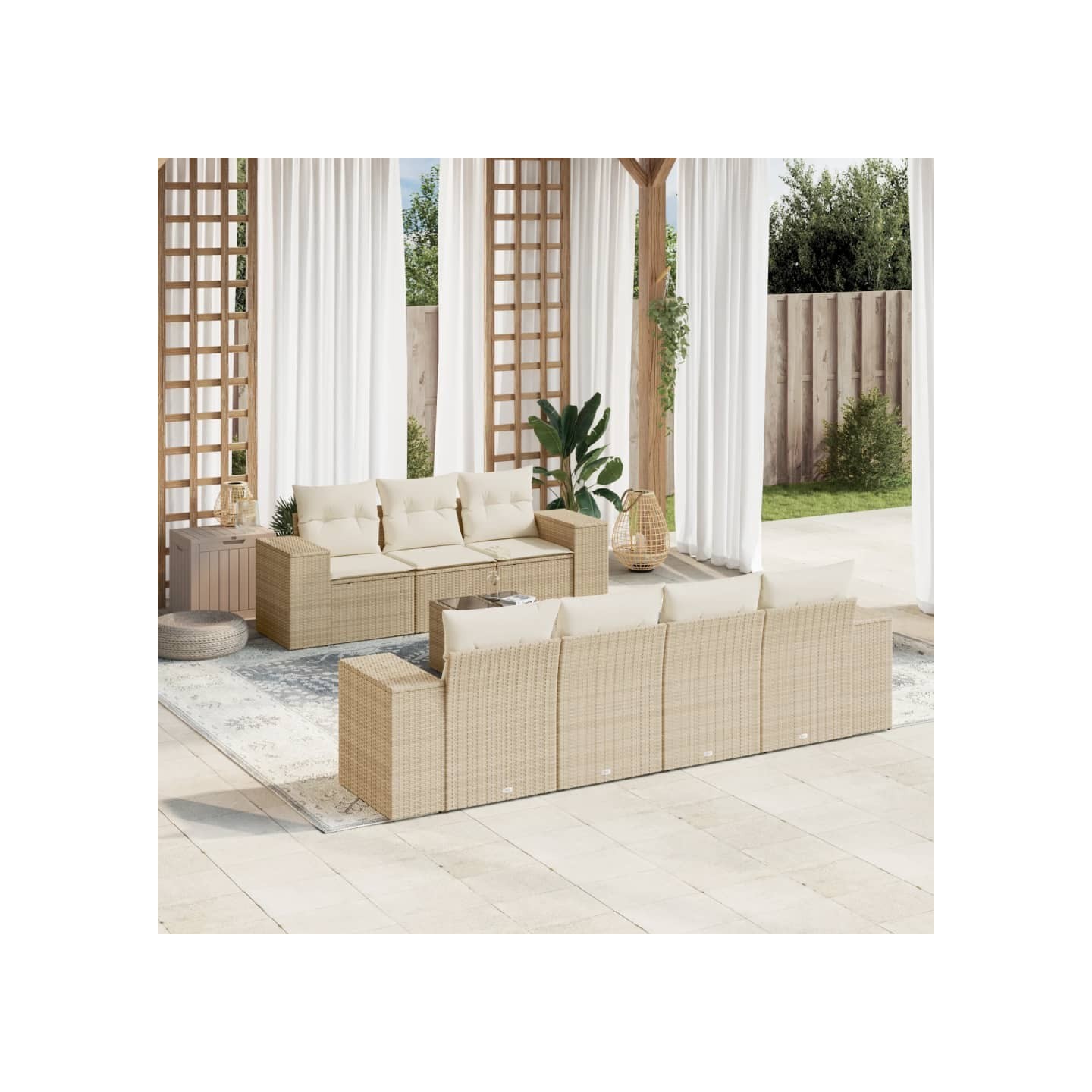 Salon de jardin avec coussins 8 pcs beige résine tressée