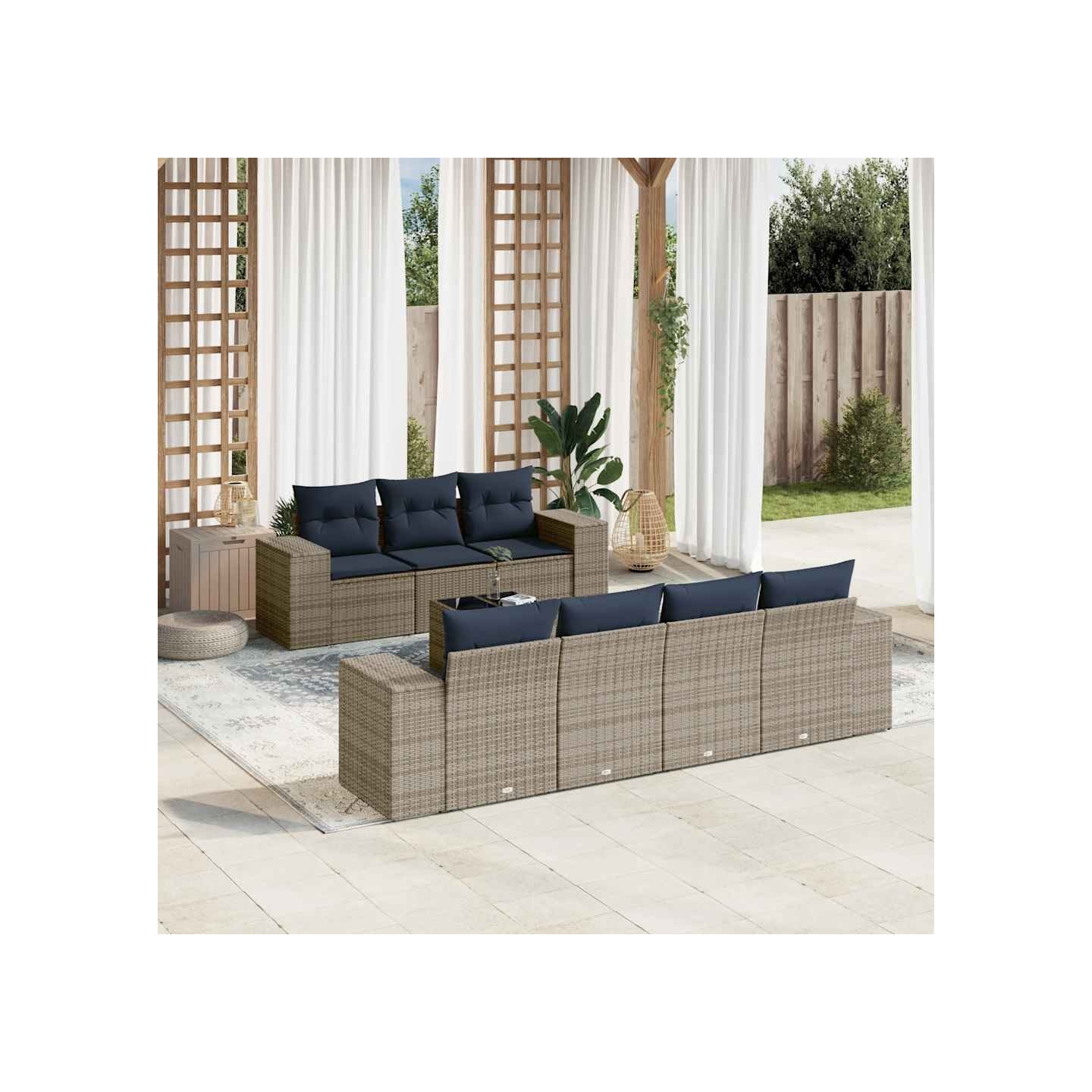 Ensemble de canapé de jardin 8 pcs avec coussins gris résine tressée