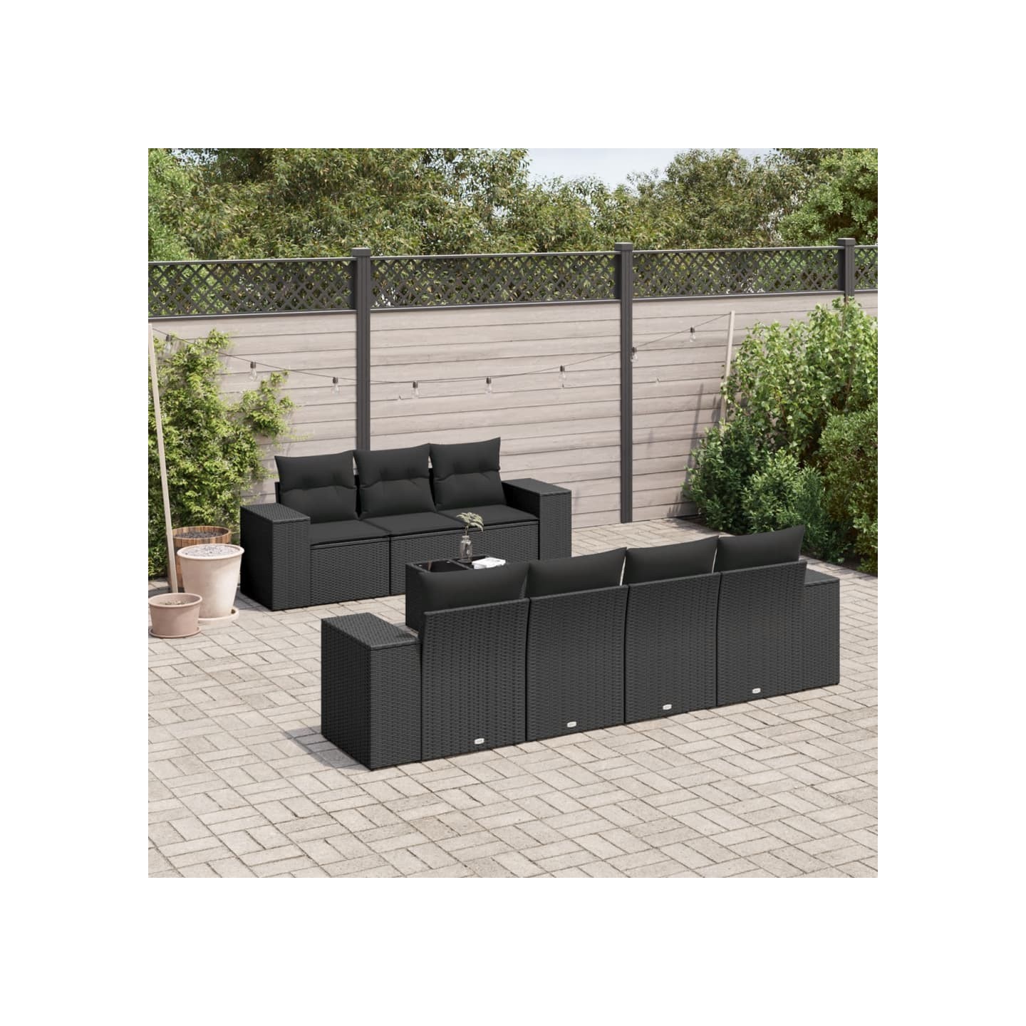 Salon de jardin 8 pcs avec coussins noir résine tressée