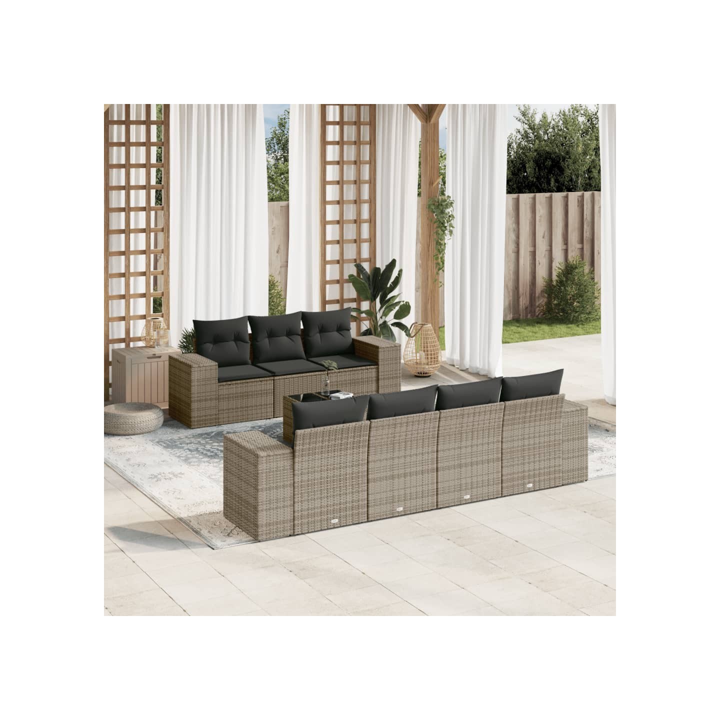 Salon de jardin 8 pcs avec coussins gris résine tressée