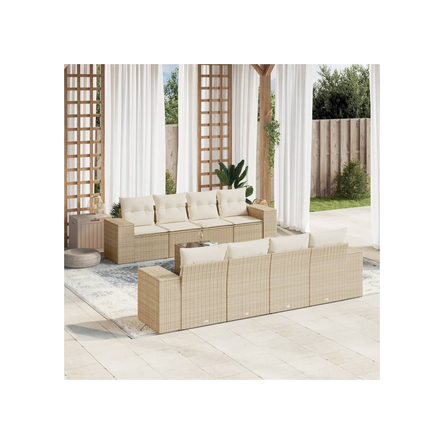 Salon de jardin avec coussins 9 pcs beige résine tressée