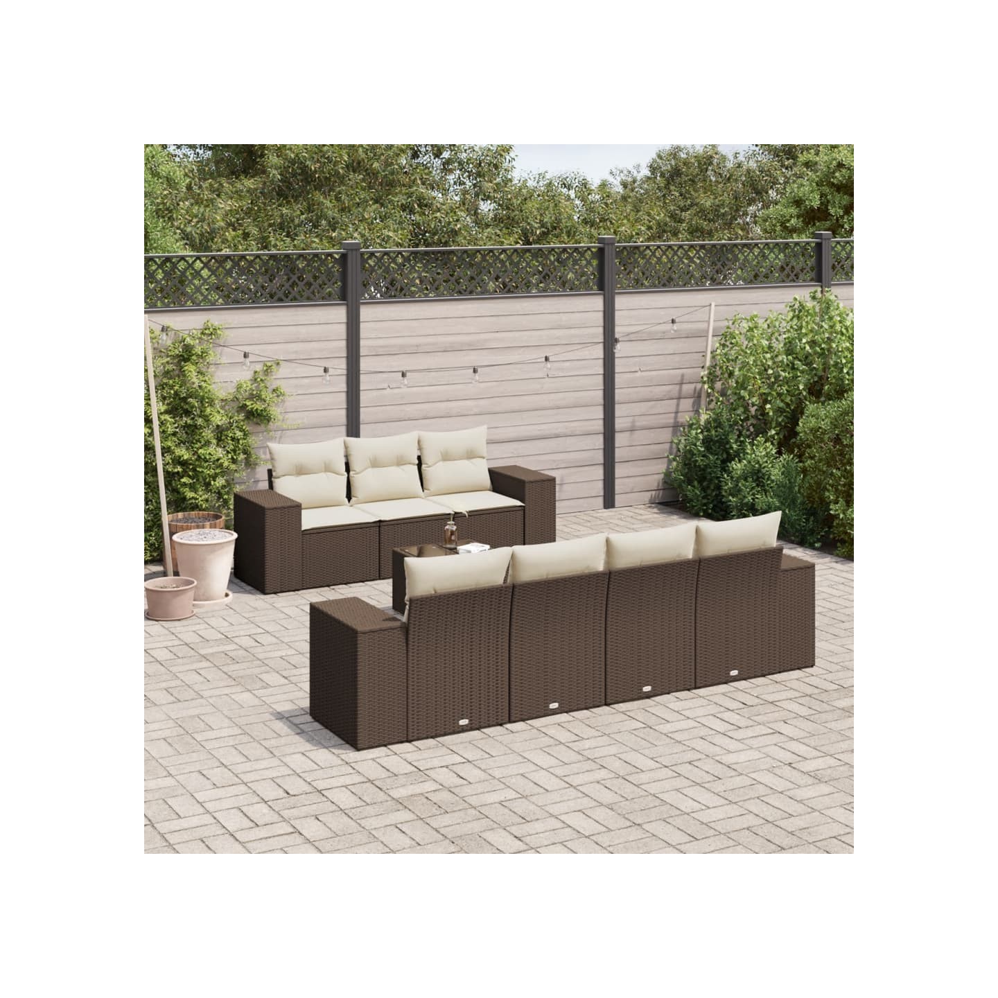 Salon de jardin 8 pcs avec coussins marron résine tressée
