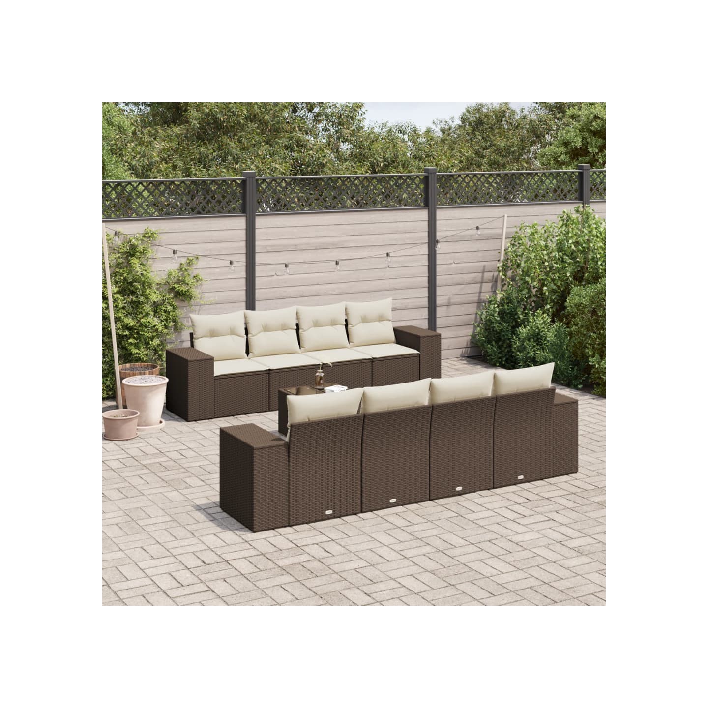 Salon de jardin avec coussins 9 pcs marron résine tressée
