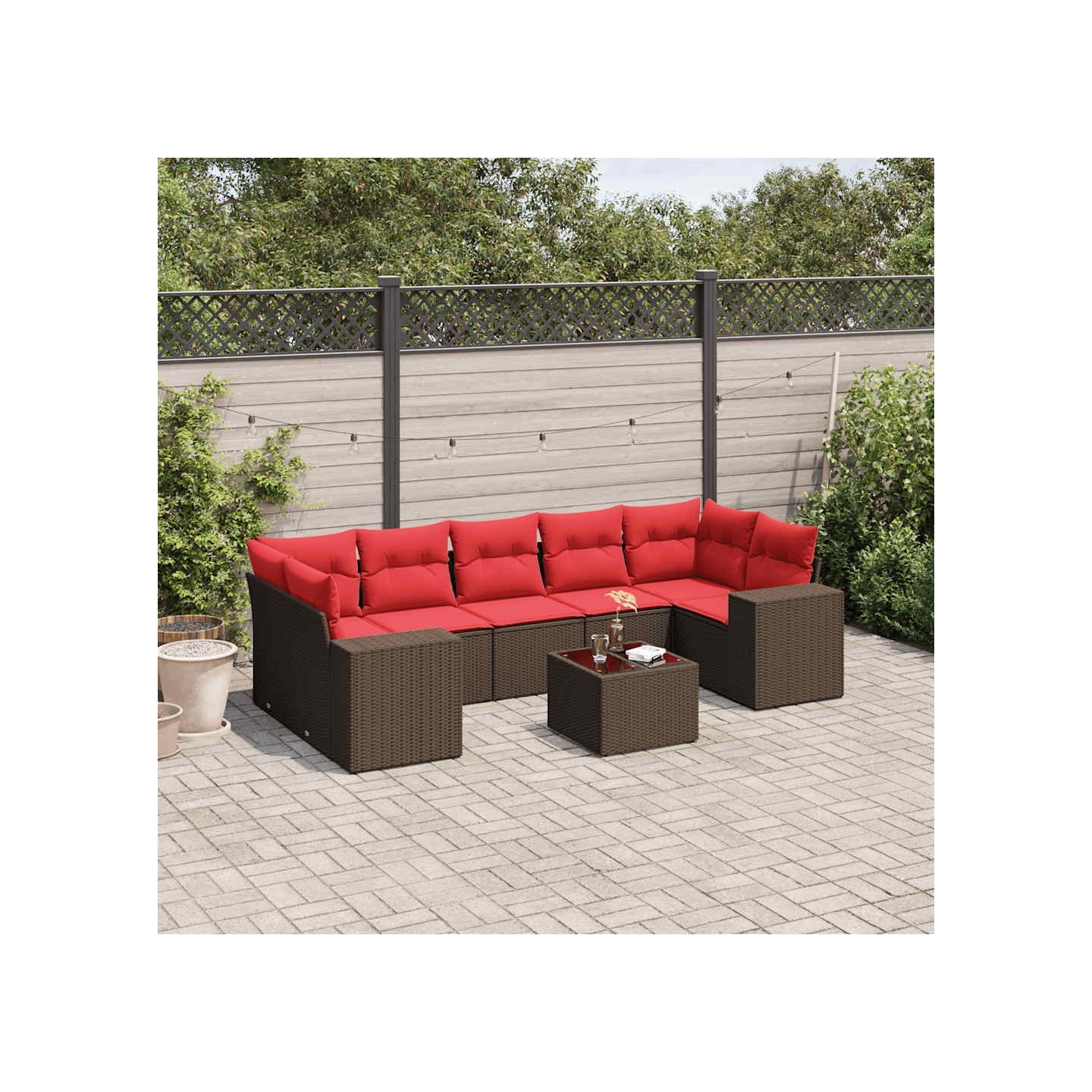 Ensemble de canapé de jardin 8 pcs avec coussins marron