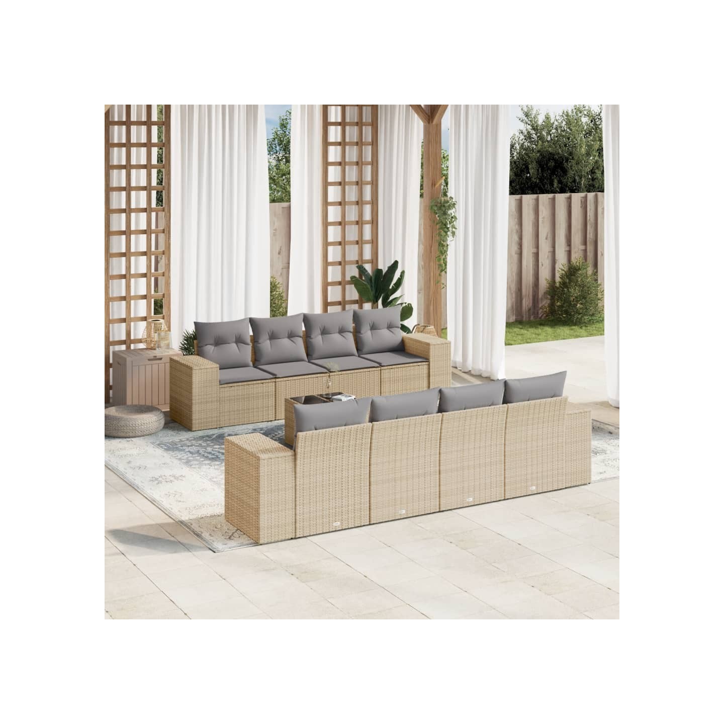 Salon de jardin avec coussins 9 pcs beige résine tressée