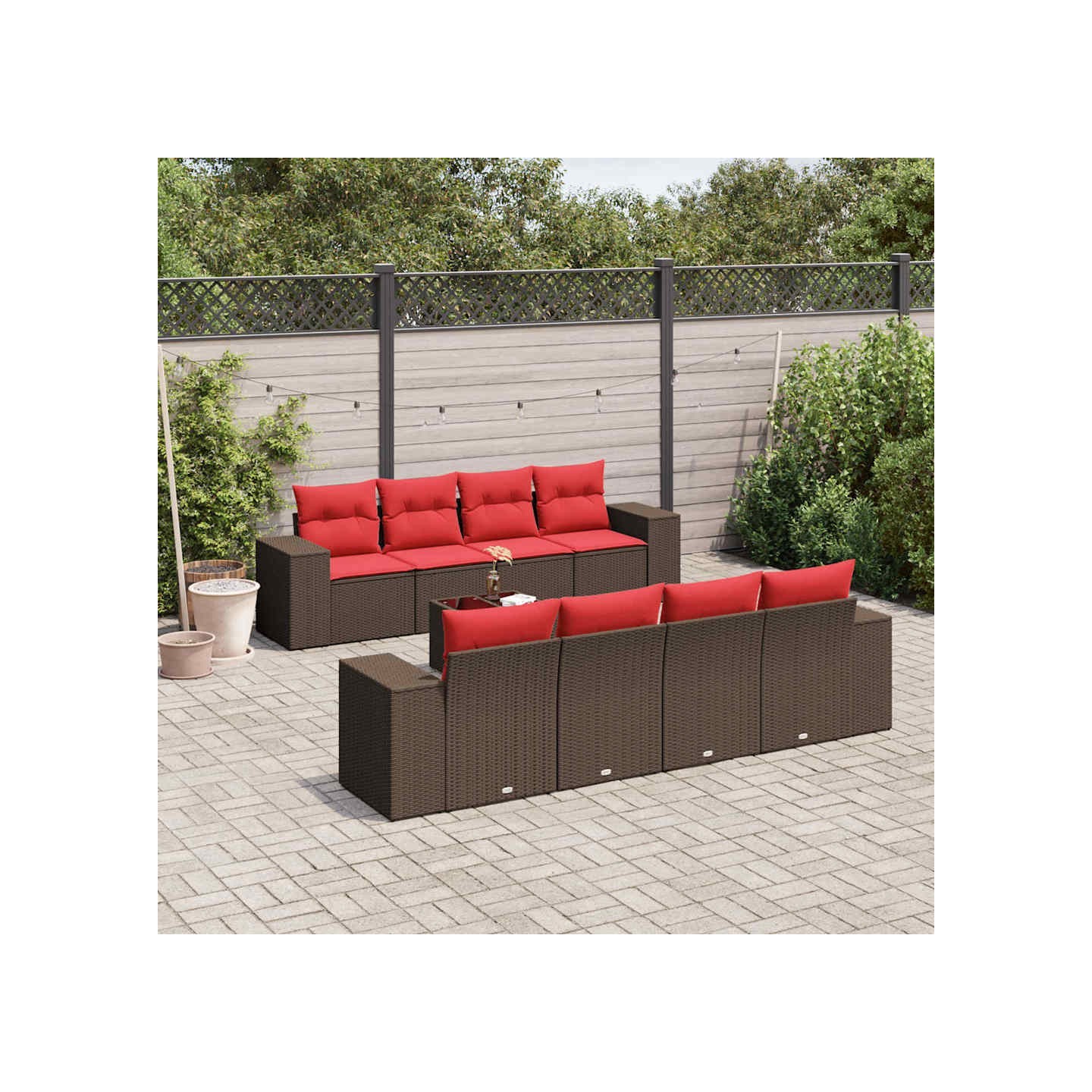 Ensemble de canapé de jardin 9 pcs avec coussins marron