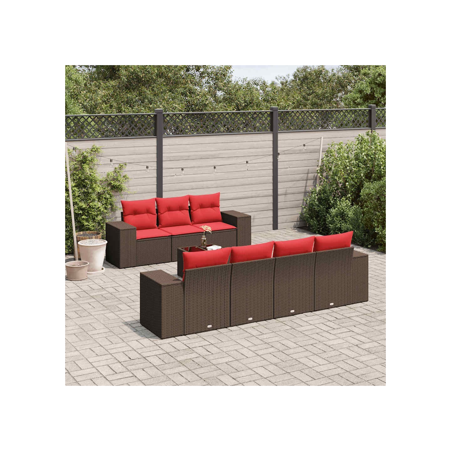 Ensemble de canapé de jardin 8 pcs avec coussins marron