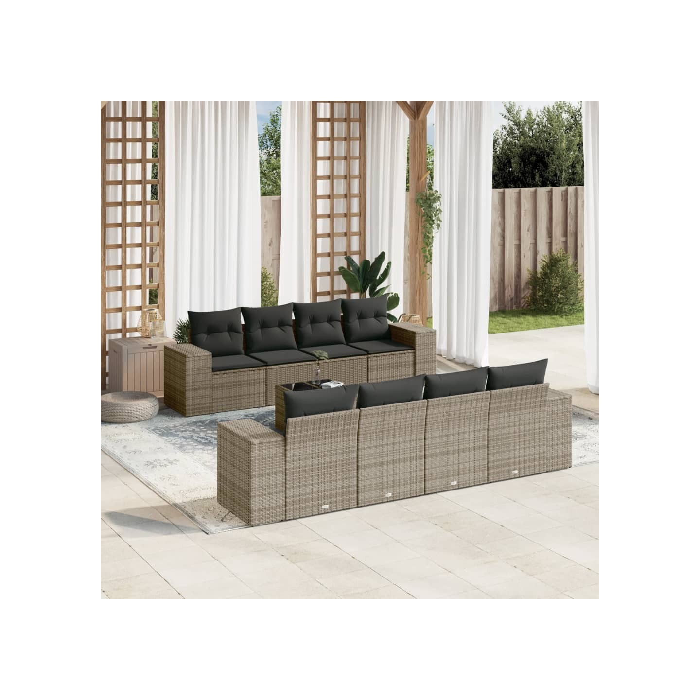 Salon de jardin 9 pcs avec coussins gris résine tressée