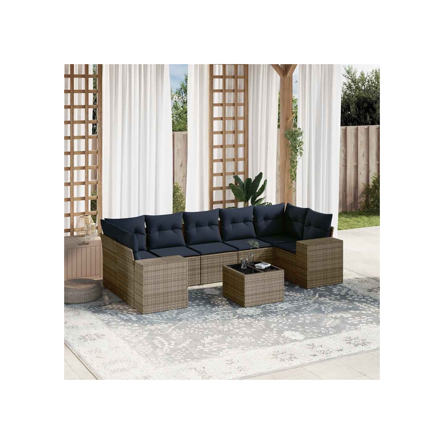 Ensemble de canapé de jardin 8 pcs avec coussins gris résine tressée