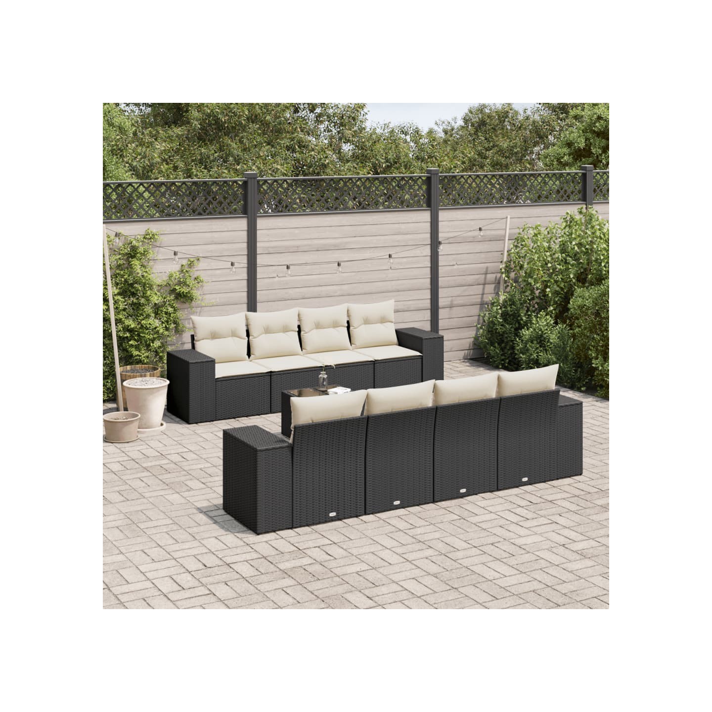 Salon de jardin 9 pcs avec coussins noir résine tressée