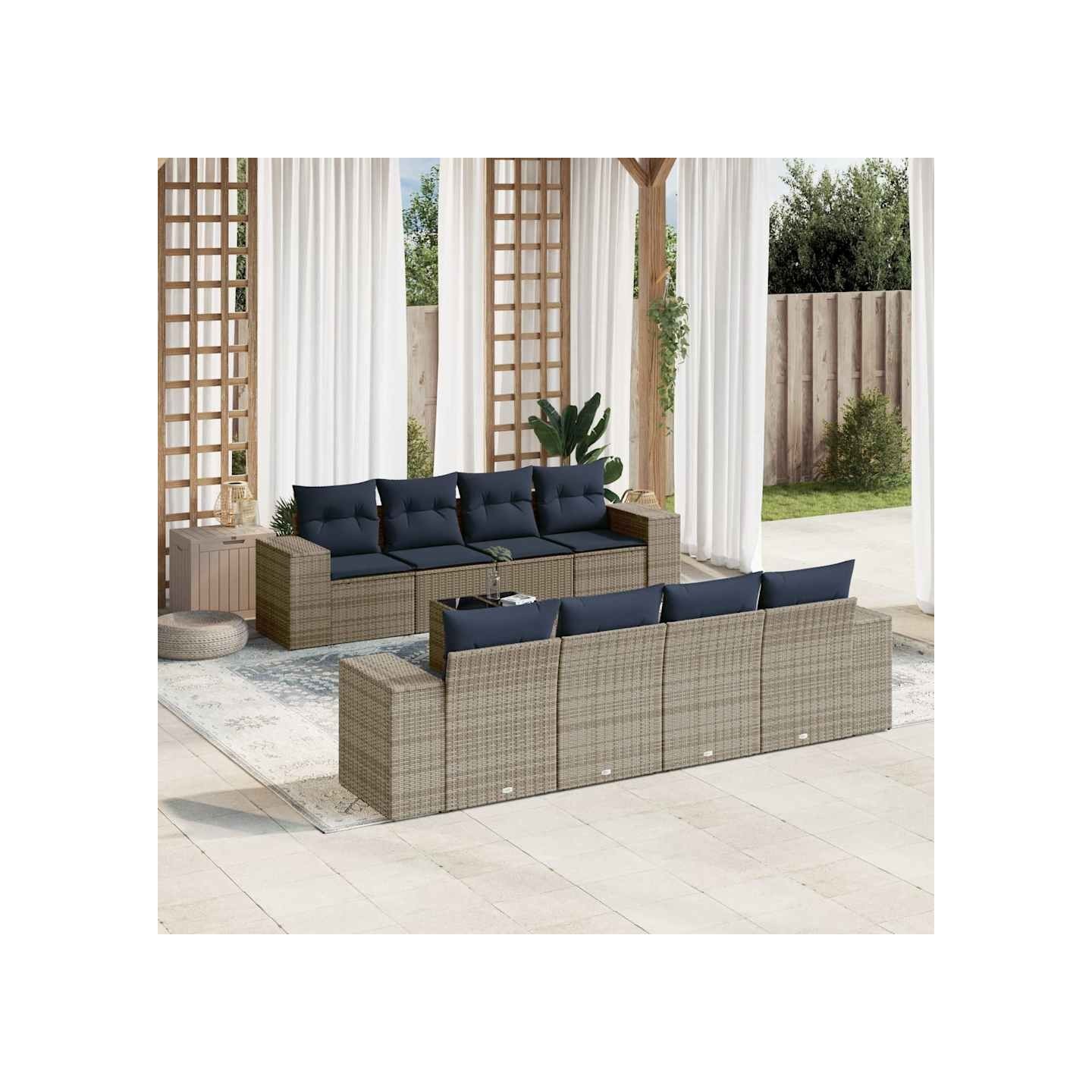 Ensemble de canapé de jardin 9 pcs avec coussins gris résine tressée