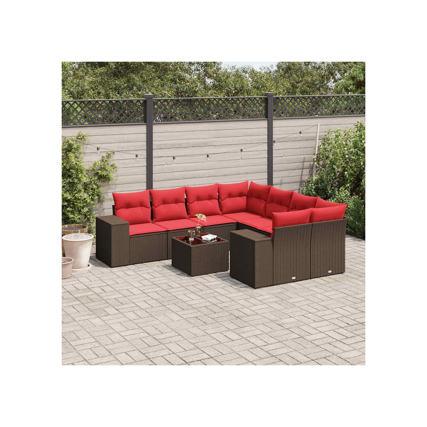 Ensemble de canapé de jardin 9 pcs avec coussins marron