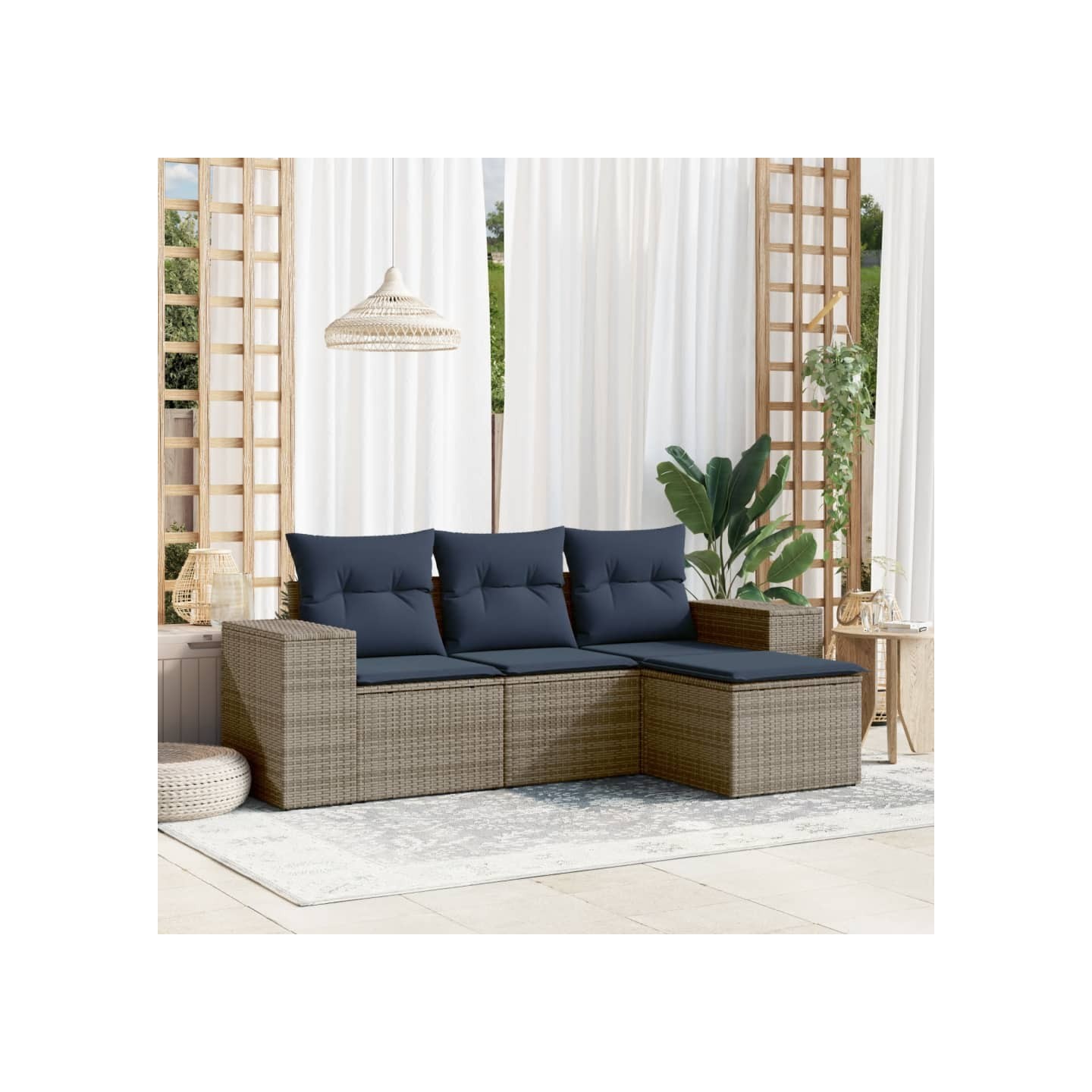 Ensemble de canapé de jardin 4 pcs avec coussins gris résine tressée
