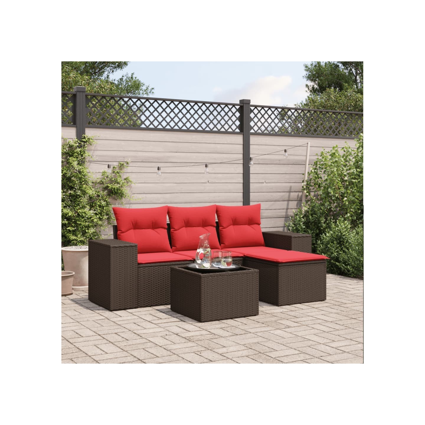 Ensemble de canapé de jardin 5 pcs avec coussins marron