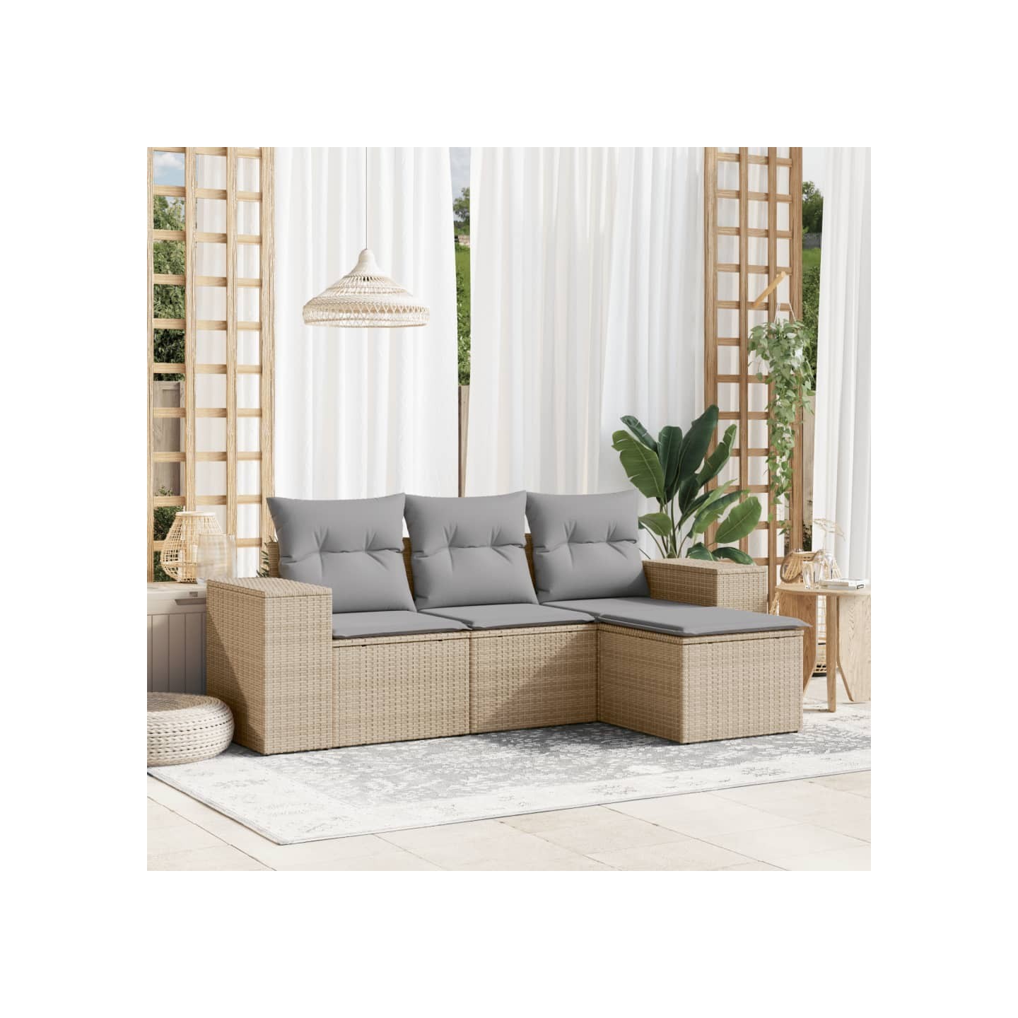 Salon de jardin avec coussins 4 pcs beige résine tressée