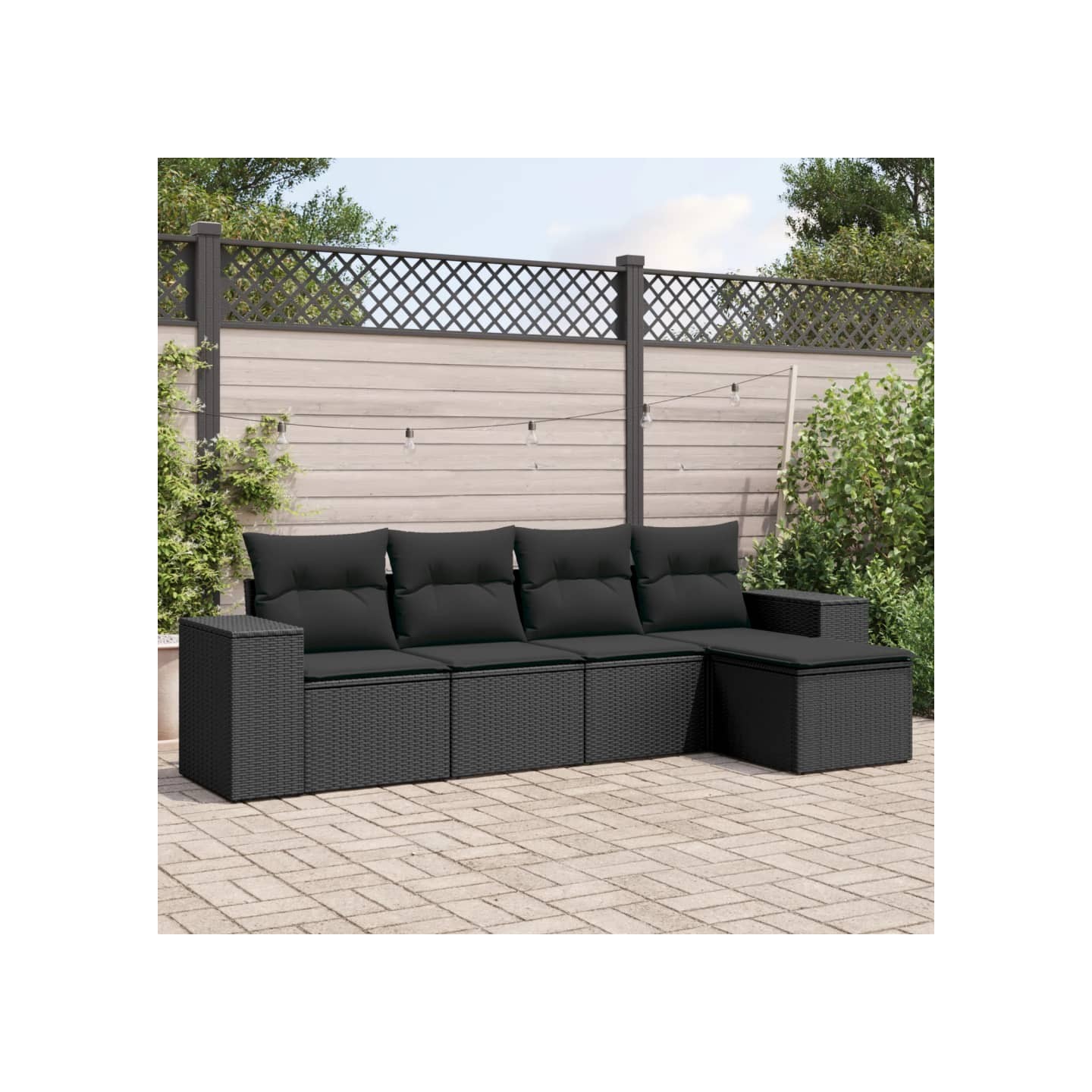 Salon de jardin 5 pcs avec coussins noir résine tressée