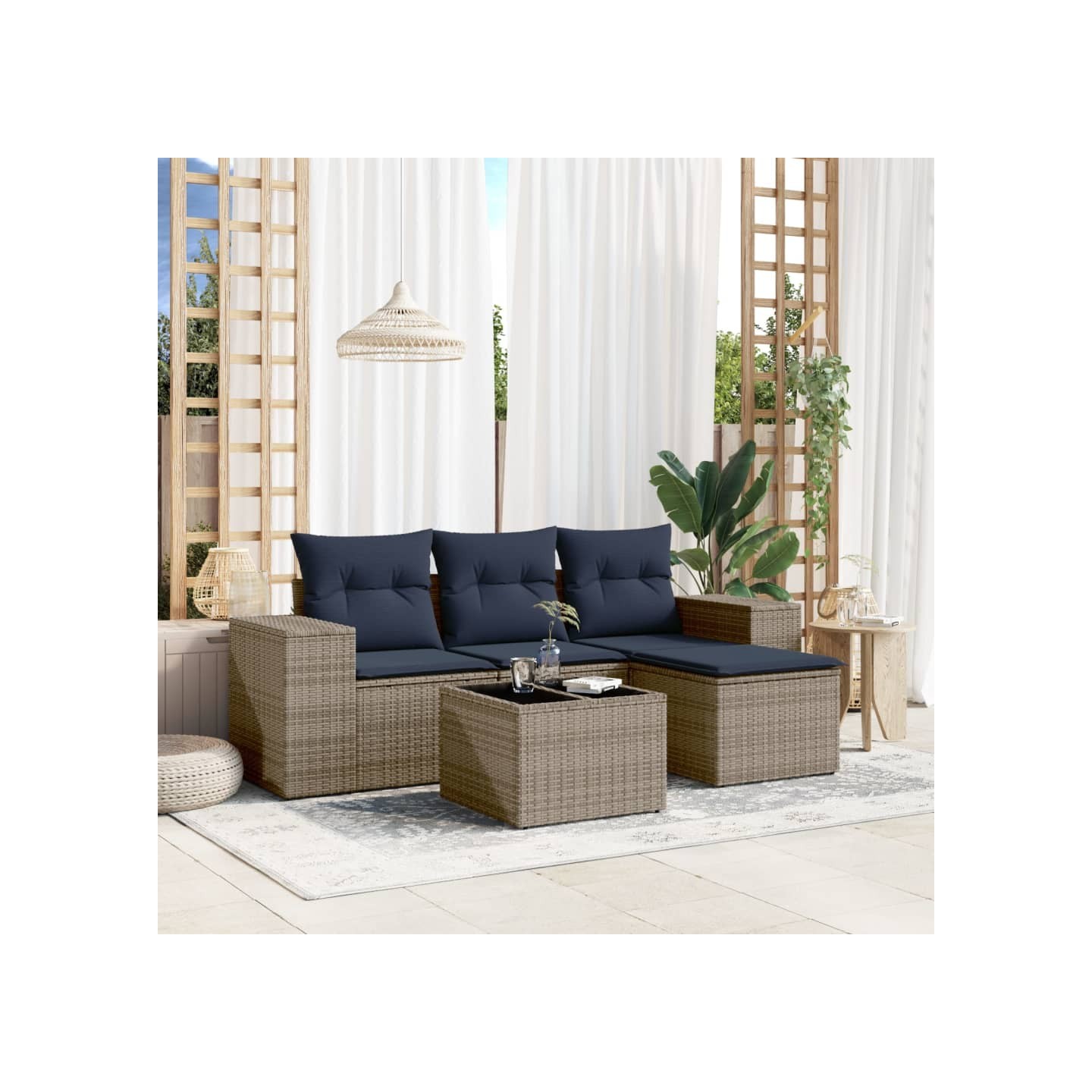 Ensemble de canapé de jardin 5 pcs avec coussins gris résine tressée