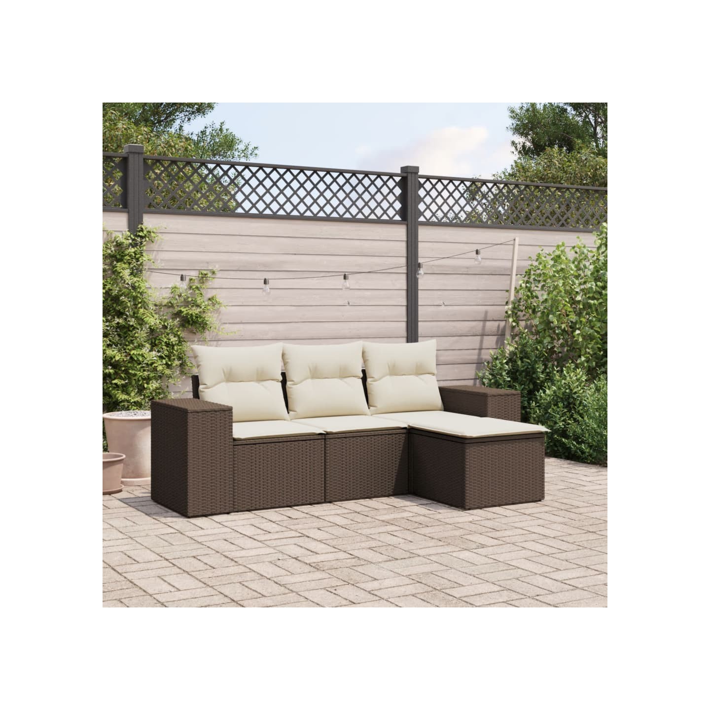 Salon de jardin 4 pcs avec coussins marron résine tressée