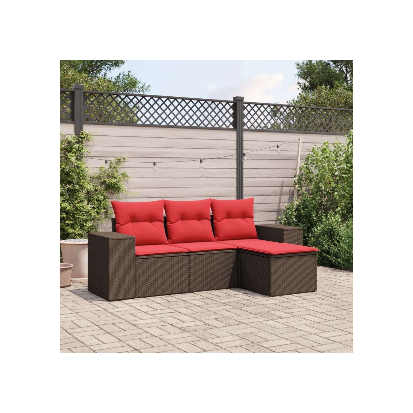 Ensemble de canapé de jardin 4 pcs avec coussins marron