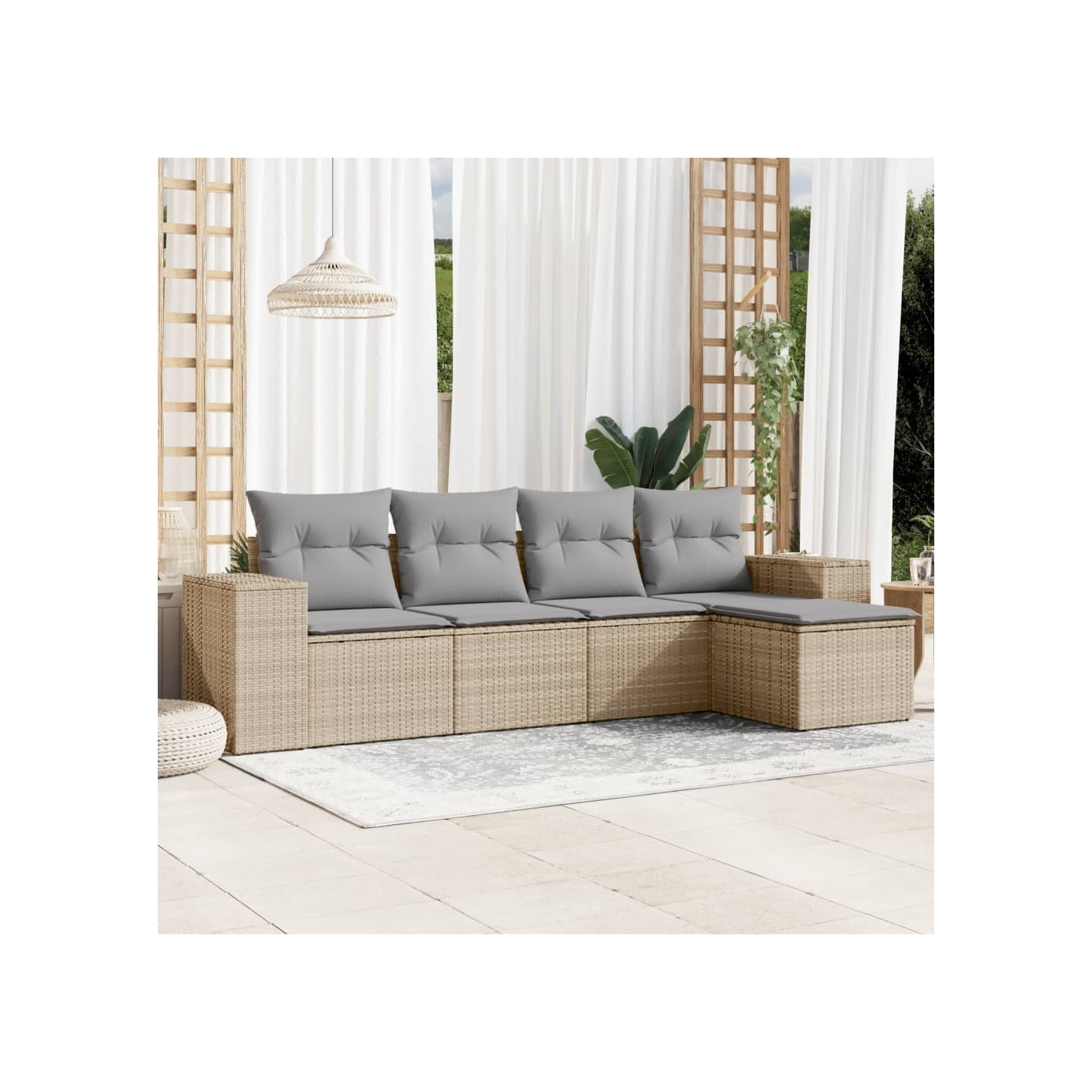Salon de jardin avec coussins 5 pcs beige résine tressée