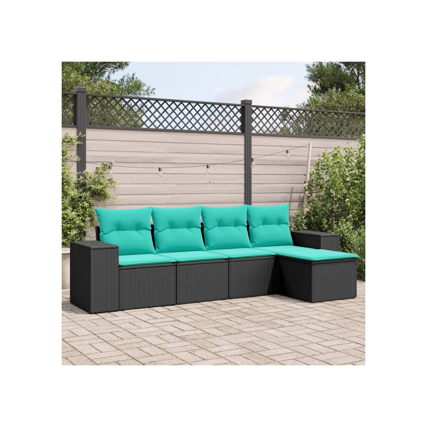 Salon de jardin 5 pcs avec coussins noir résine tressée