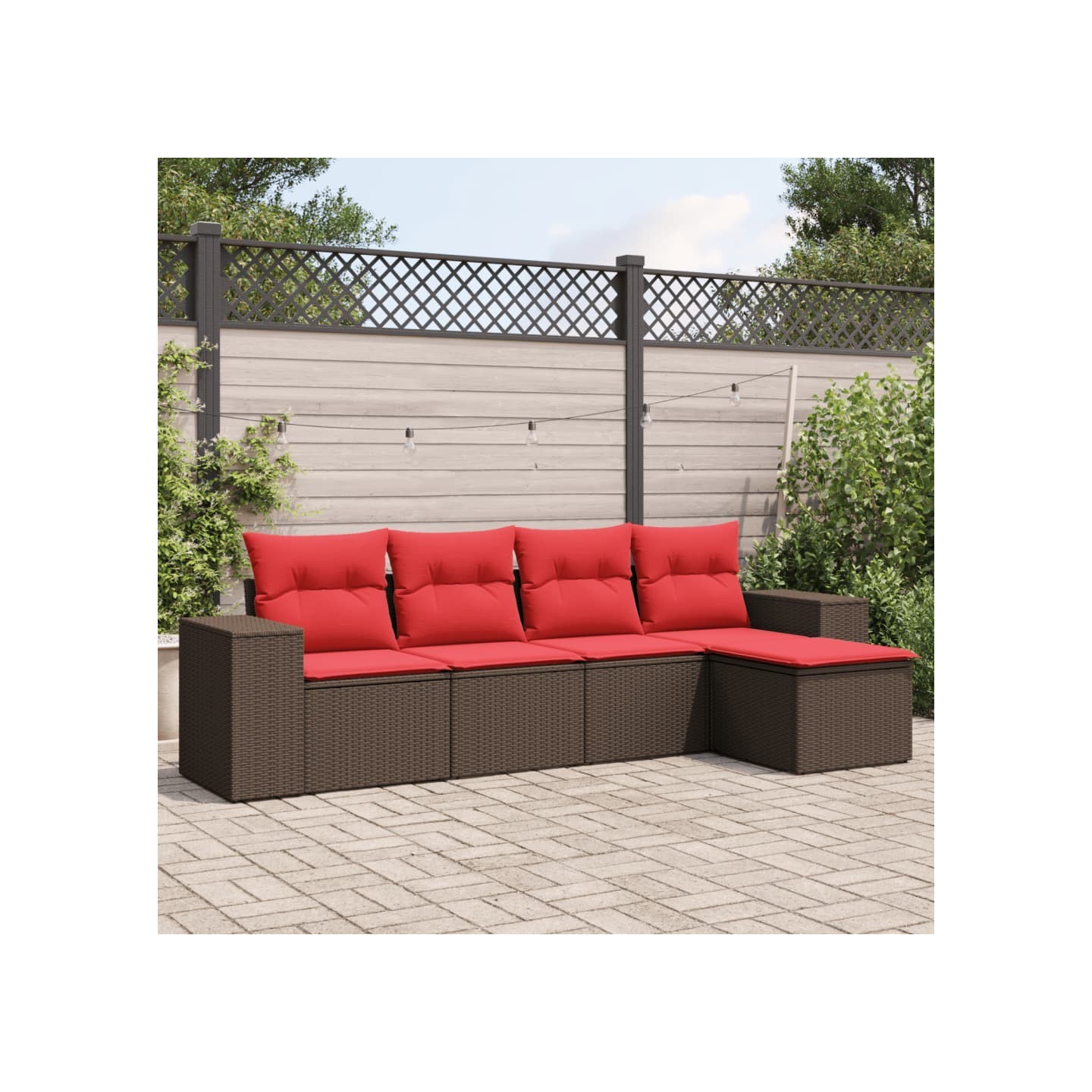 Ensemble de canapé de jardin 5 pcs avec coussins marron