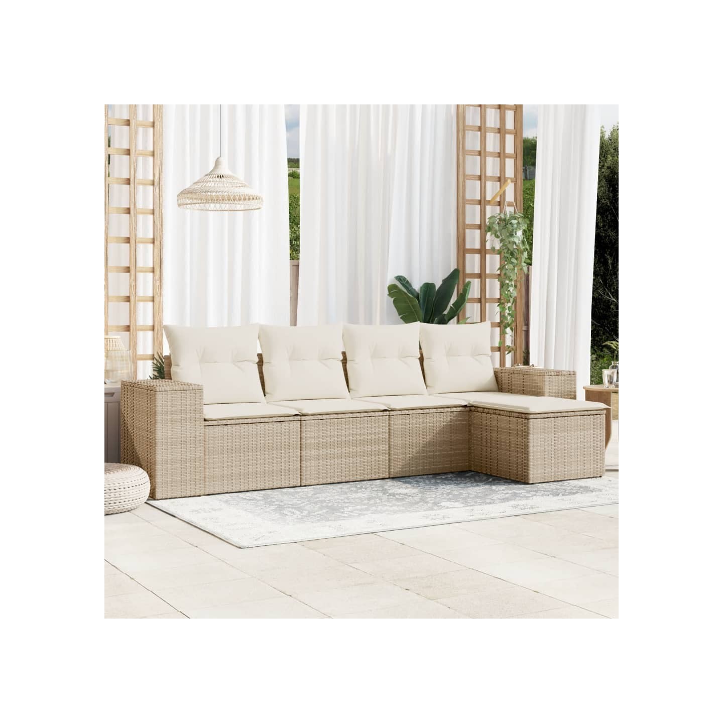 Salon de jardin avec coussins 5 pcs beige résine tressée