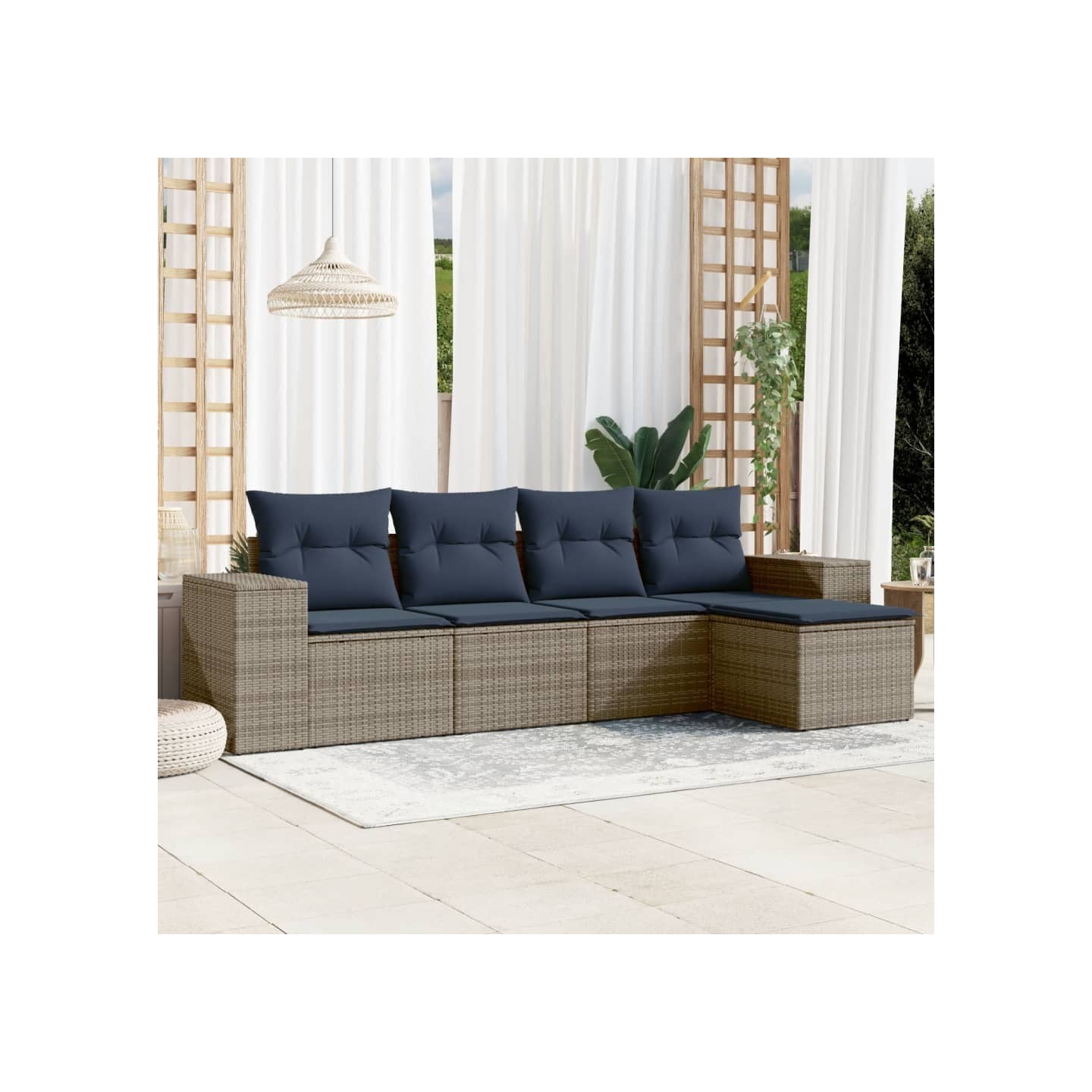 Ensemble de canapé de jardin 5 pcs avec coussins gris résine tressée