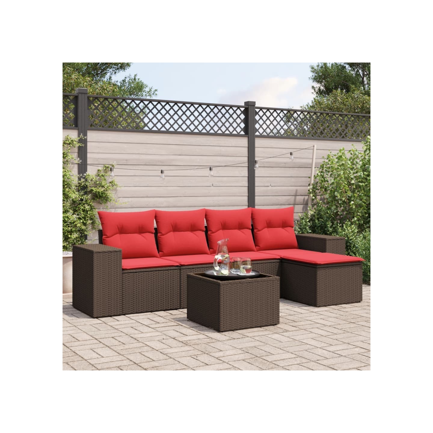 Ensemble de canapé de jardin 6 pcs avec coussins marron