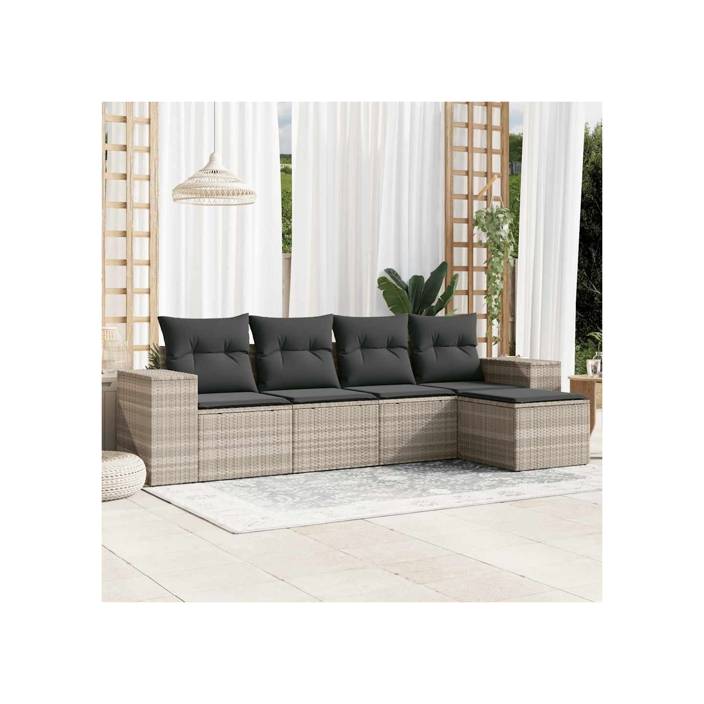 Salon de jardin 5 pcs avec coussins gris clair résine tressée